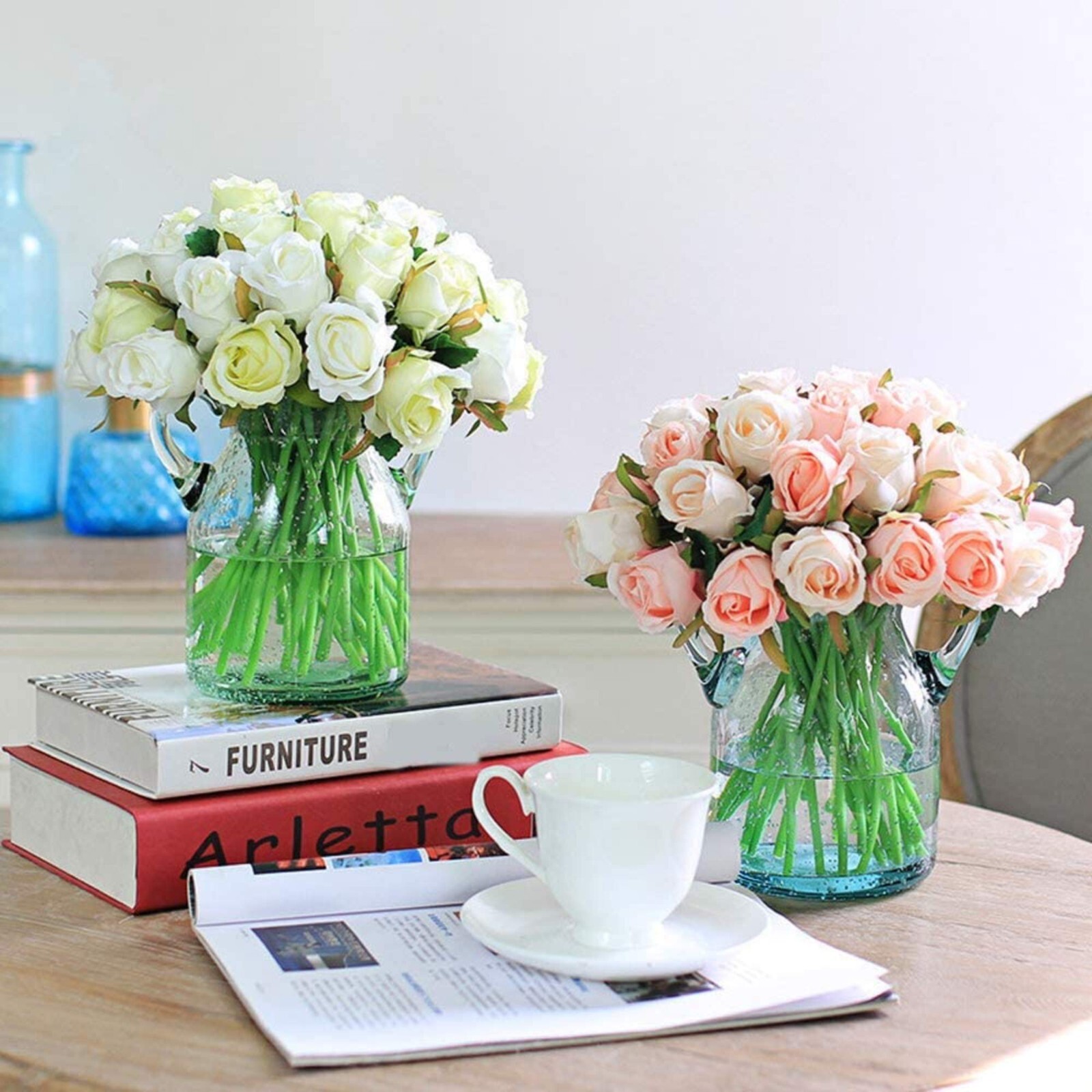 24pcs Silk Roses Artificial Flowers Decoration Wedding Party Office Decoration