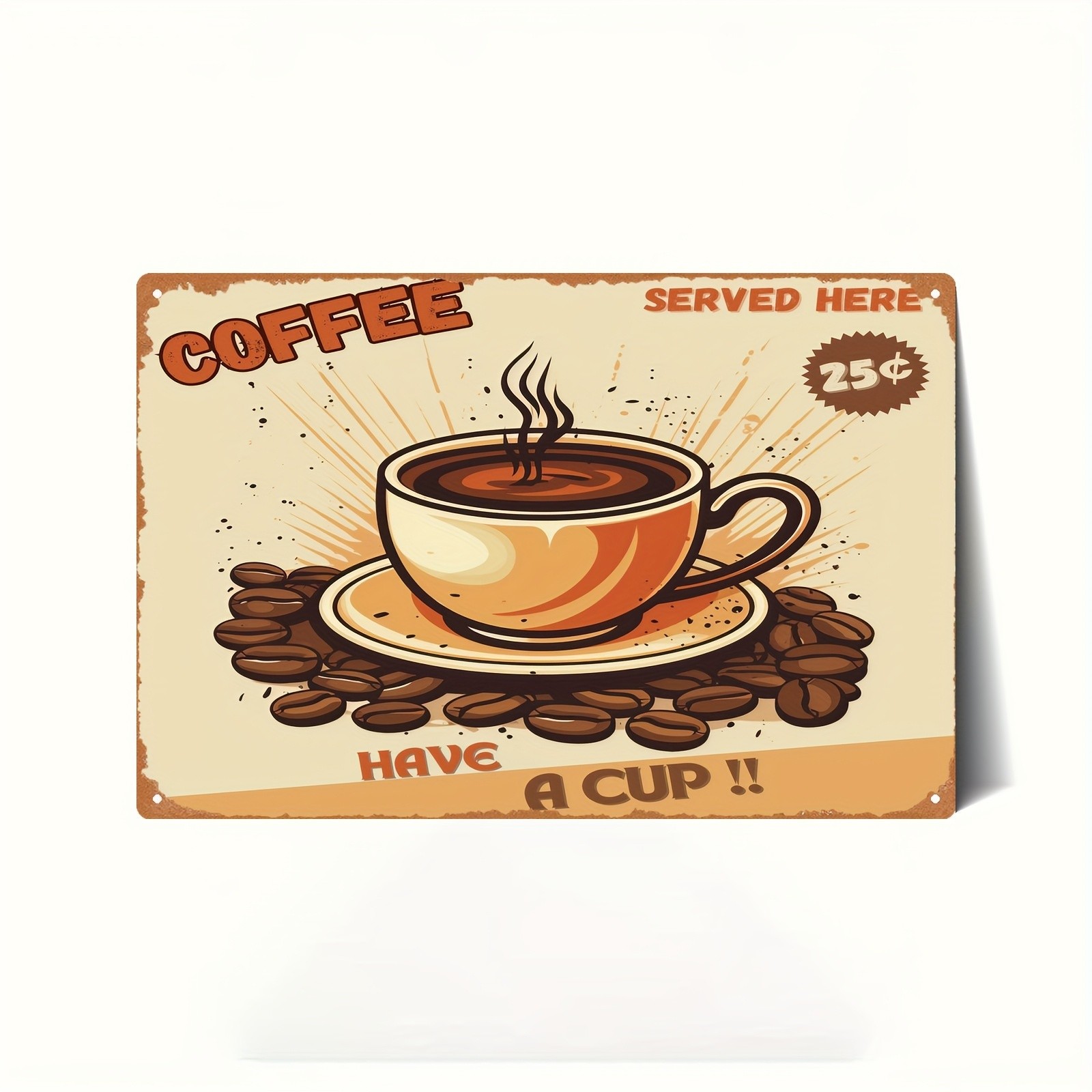 Retro Café Metal Sign with Coffee Cup Wall Art