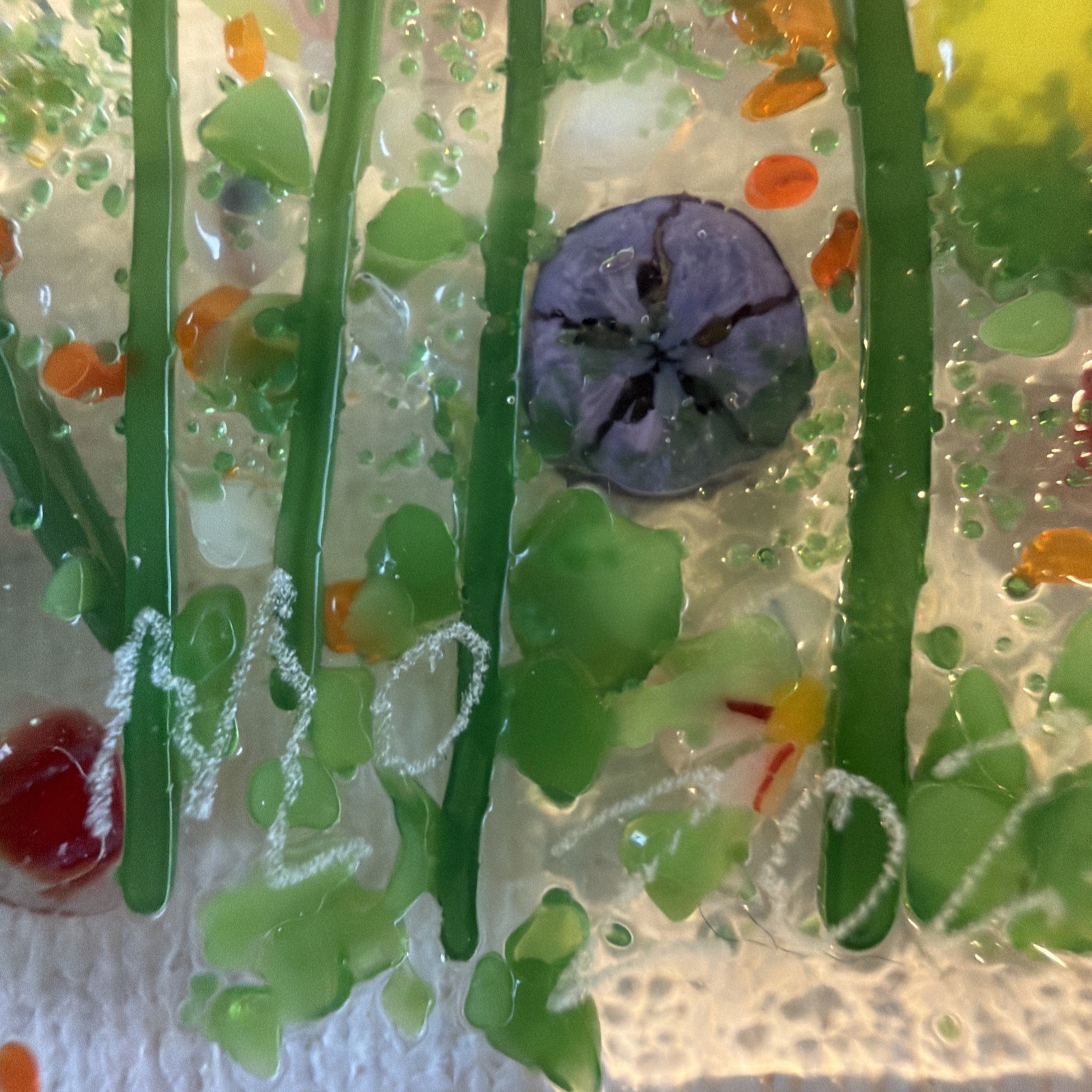 Fused Glass Handmade Square 4”x 4” Multicolor Sun Catcher Signed By Artist