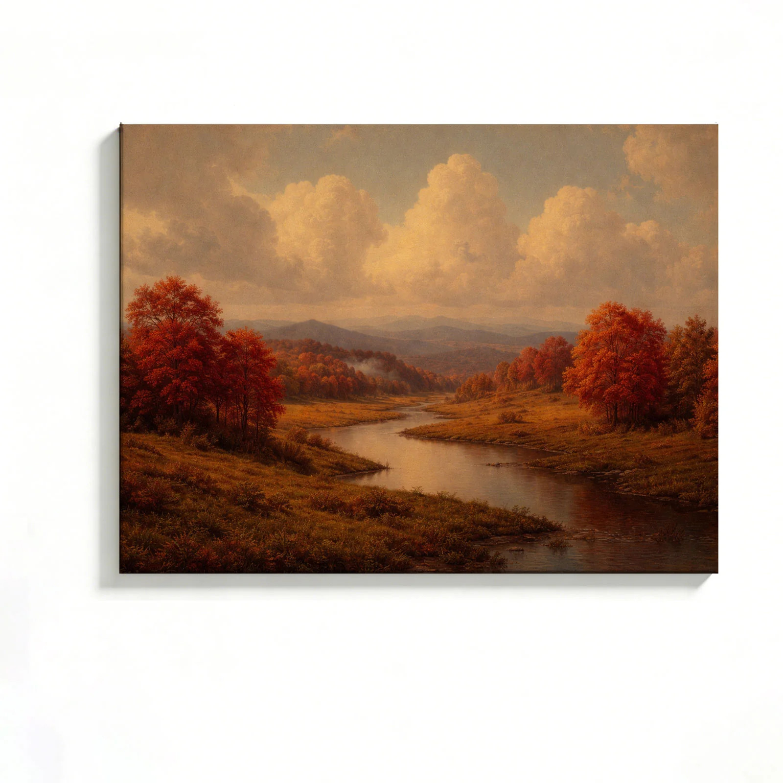 Autumn River Landscape Canvas Painting 2D Flat Frameless Wall Art for Home Decor