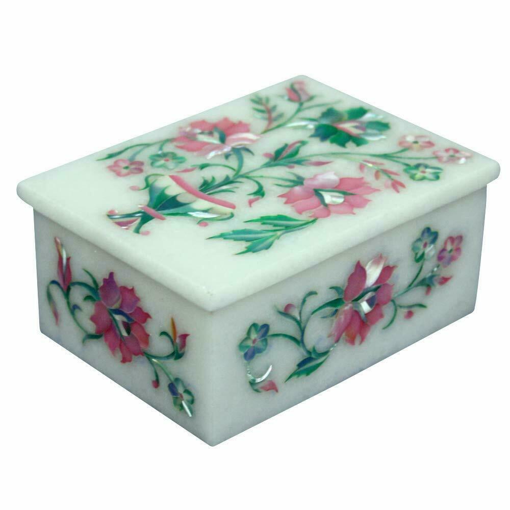 4&Prime;x 3&Prime;x 2&Prime; Marble Jewelry Box Multi Color Semi Precious Stone Handmade For Gift