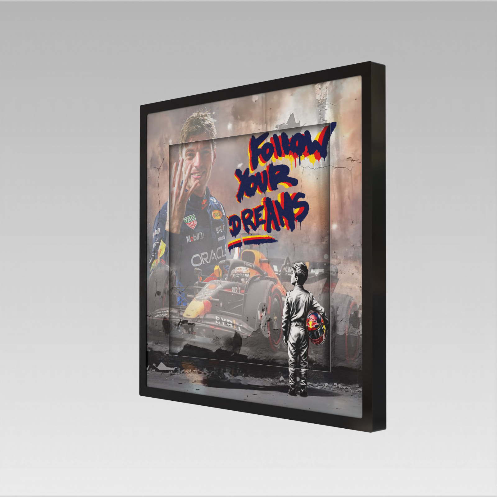 Max Verstappen F1 Wall Art Follow Your Dreams 14×14 Framed 3D Layered Print Kids