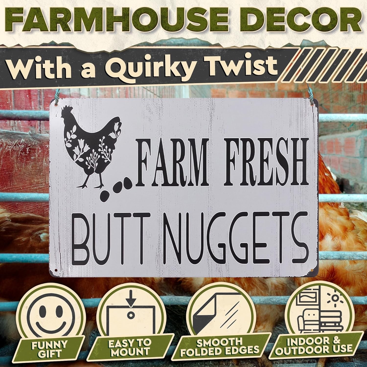 Metal Funny Chicken Coop Signs for Outside 8×12&Prime; – Rustic Tin Farm House Kitc…