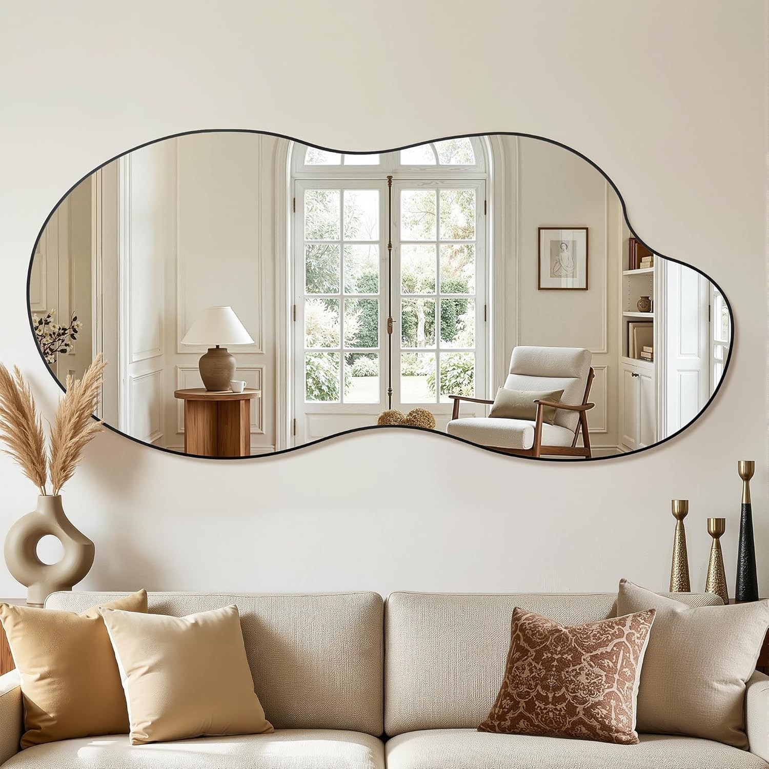 Irregular Wall Mirror, 30&Prime;x60&Prime; Asymmetrical Mirror with Metal Frame, Modern Uniq