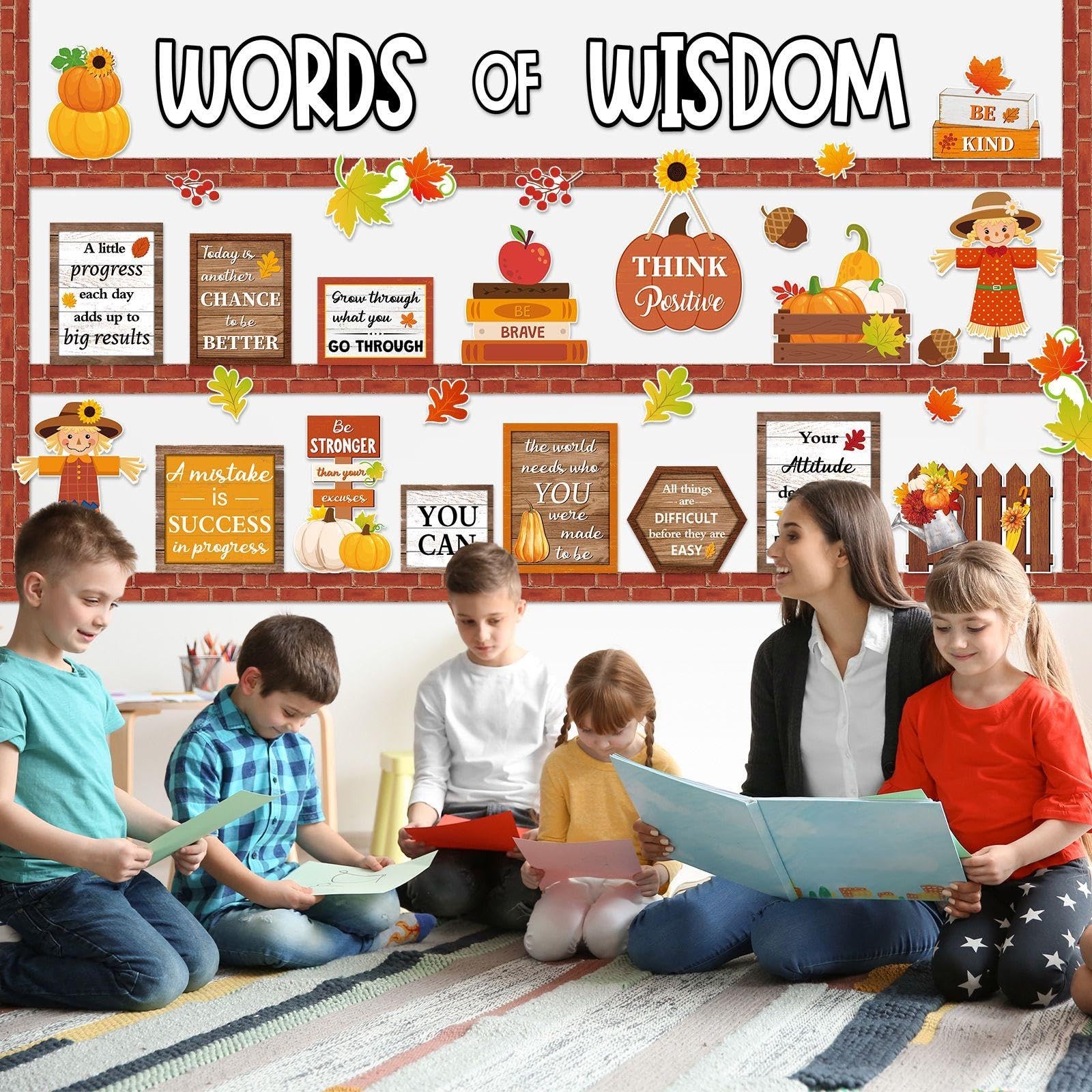 57 PCS Fall Bulletin Board Set Inspirational Flower Positive Cutout
