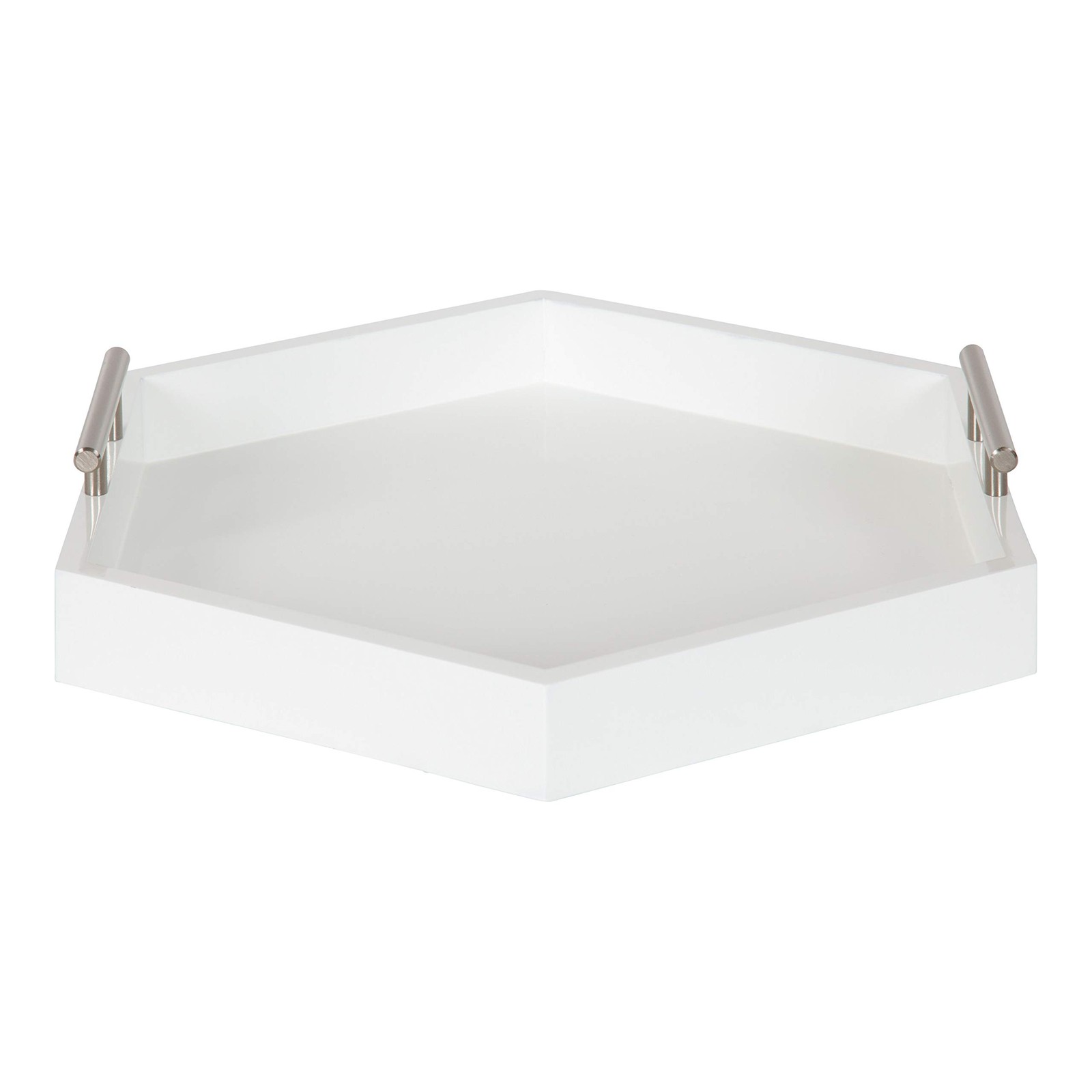 Kate And Laurel Lipton Modern Hexagon Tray 18 X 18 White And Silver Decorative