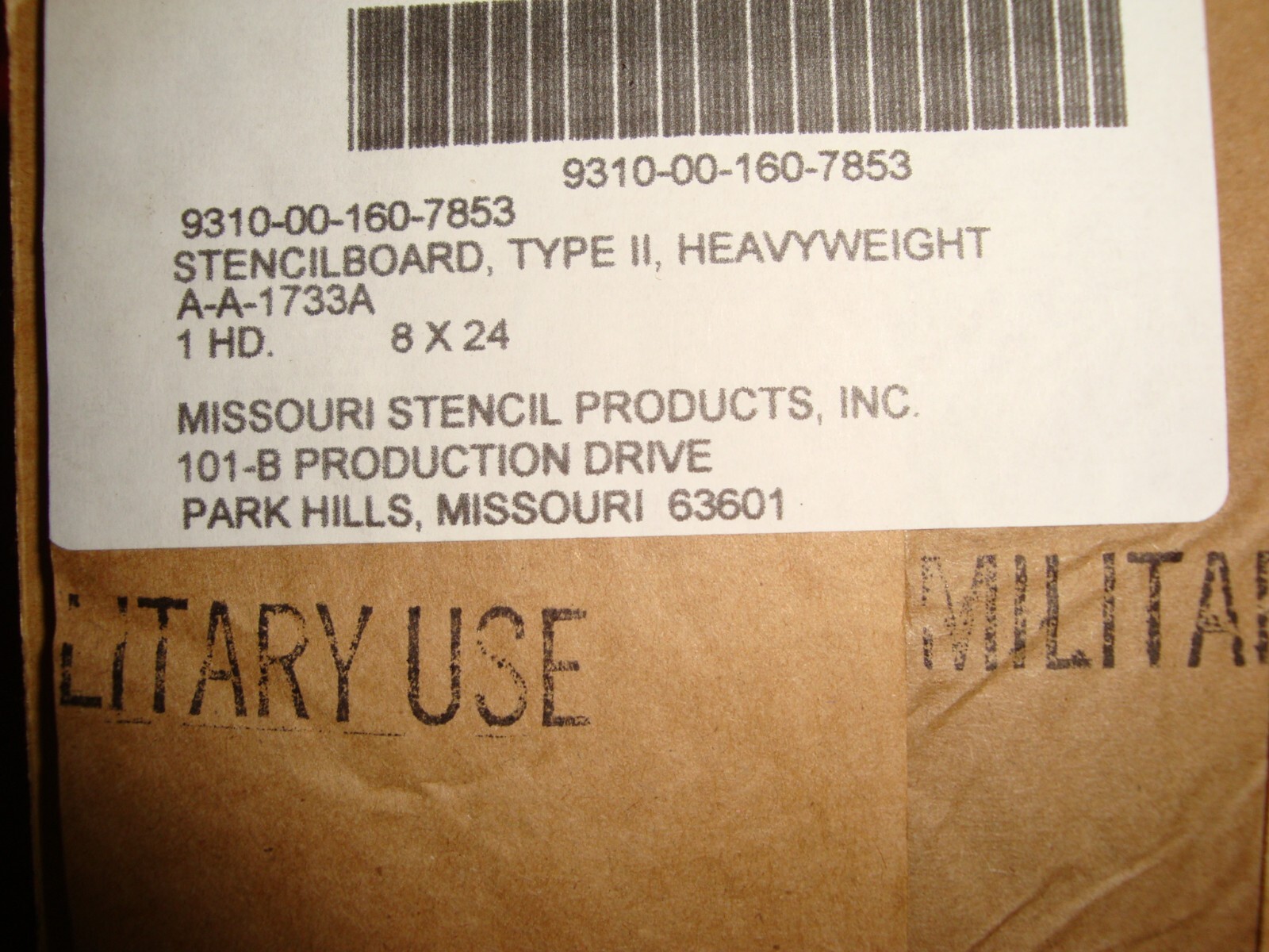 Original 1&Prime; letters MARSH US Military Oil board Stencil paper MADE IN THE U.S.A.