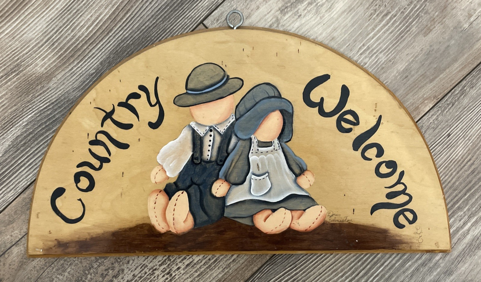 Wood Cottage Sign « Country Welcome » 14.5&Prime;X7&Prime; Vintage Handmade