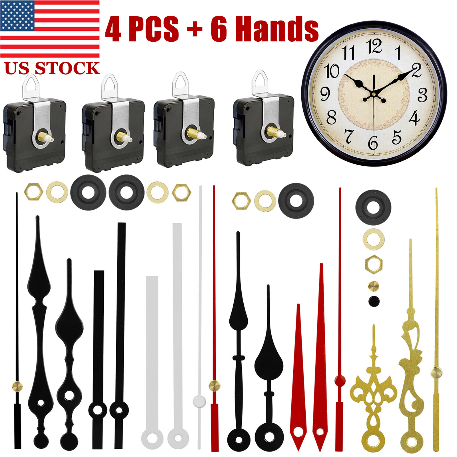 4PCS Wall Quartz Clock Movement Mechanism DIY Replacement Repair Tool Parts Kit