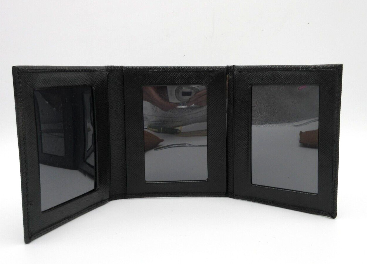 TRIFOLD Frame MINI Holds Three 2×3&Prime; Photos Leather Tri-fold Black