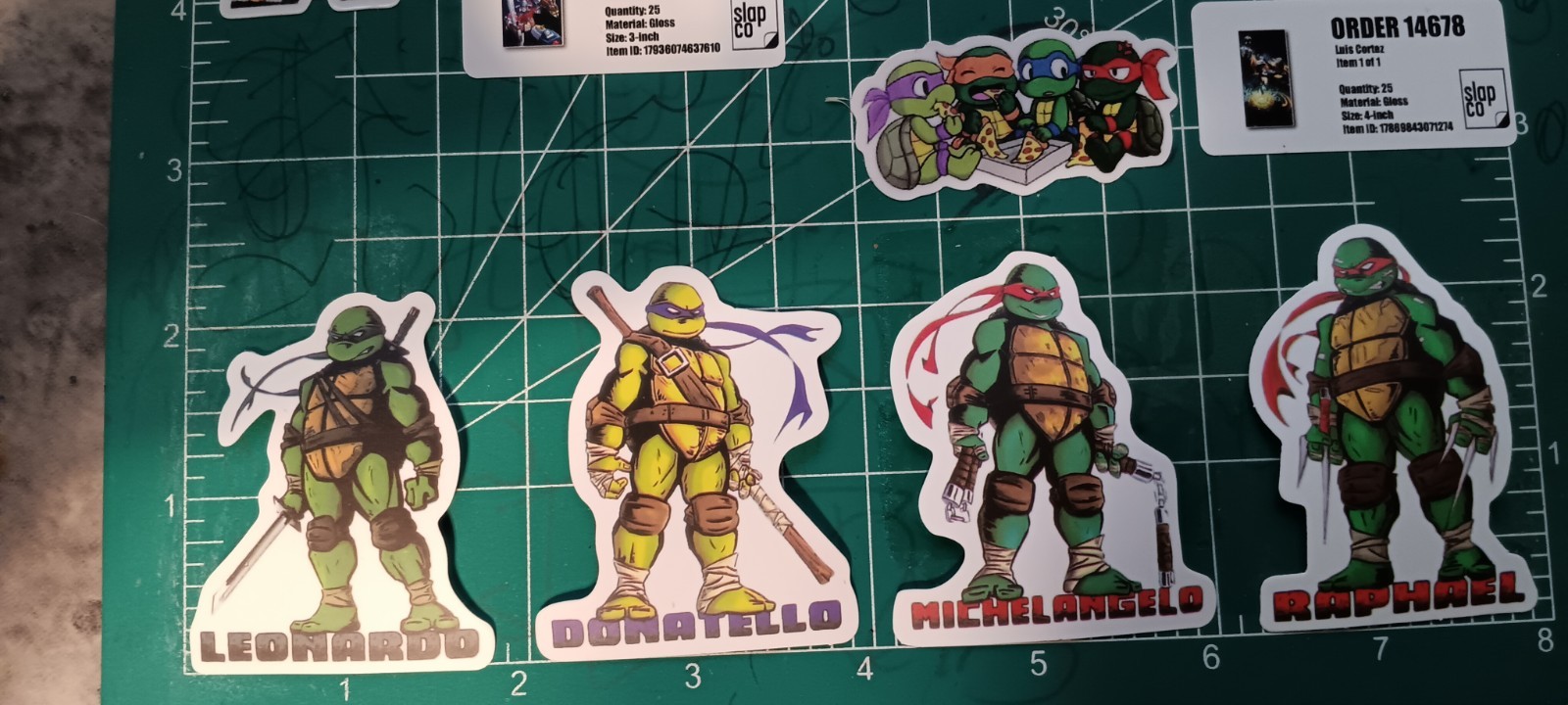 TMNT X MATTE DIE-CUT STICKER X LOT OF 4 X 1983 VERSION X TMNT X 2.5 INCH STICKER