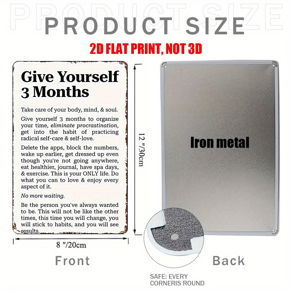 Vintage Motivational Metal Tin Sign Self-Care Personal Growth Wall Art Plaque