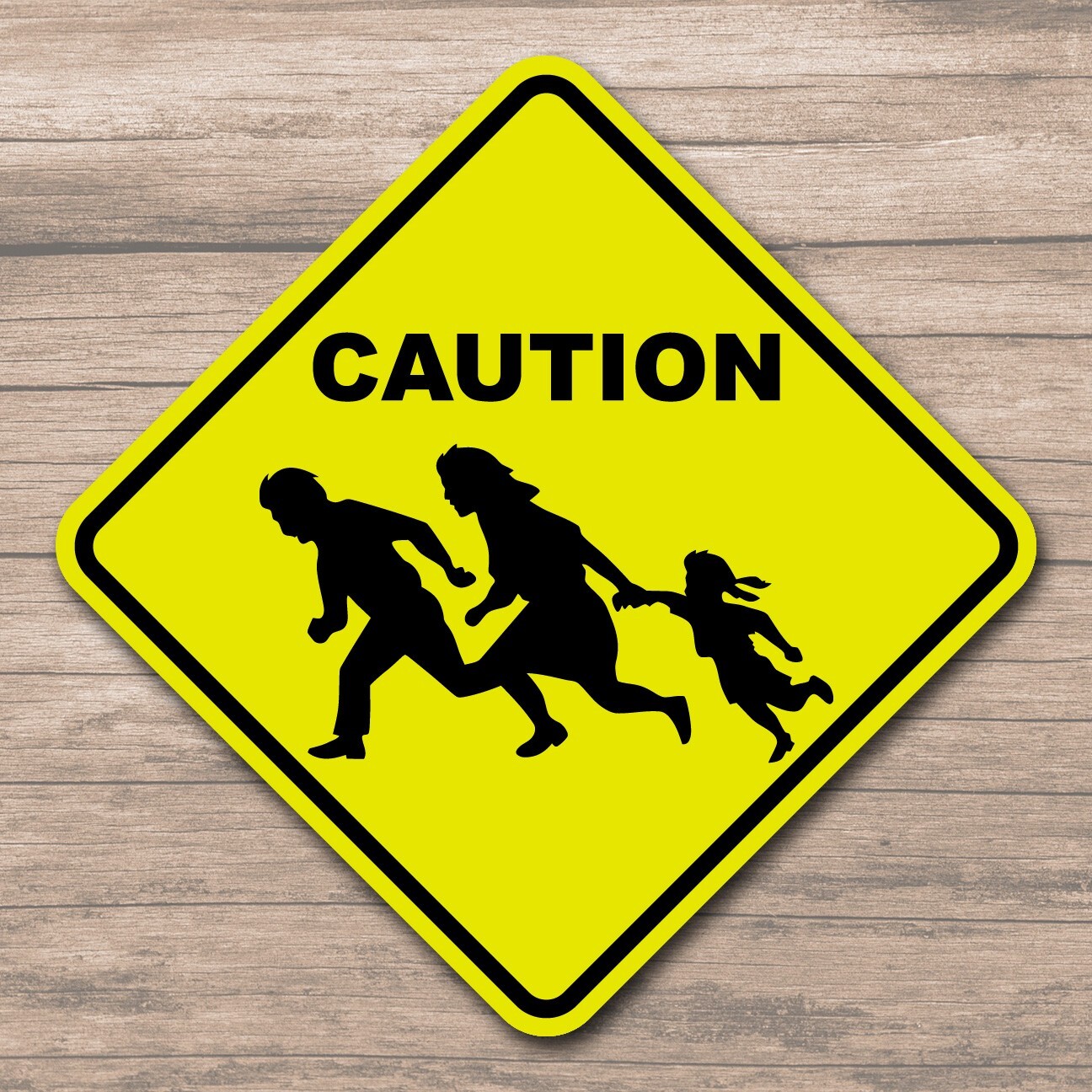 Illegal Alien Family Crossing 8&Prime; Diamond Yellow Metal Sign Plaque