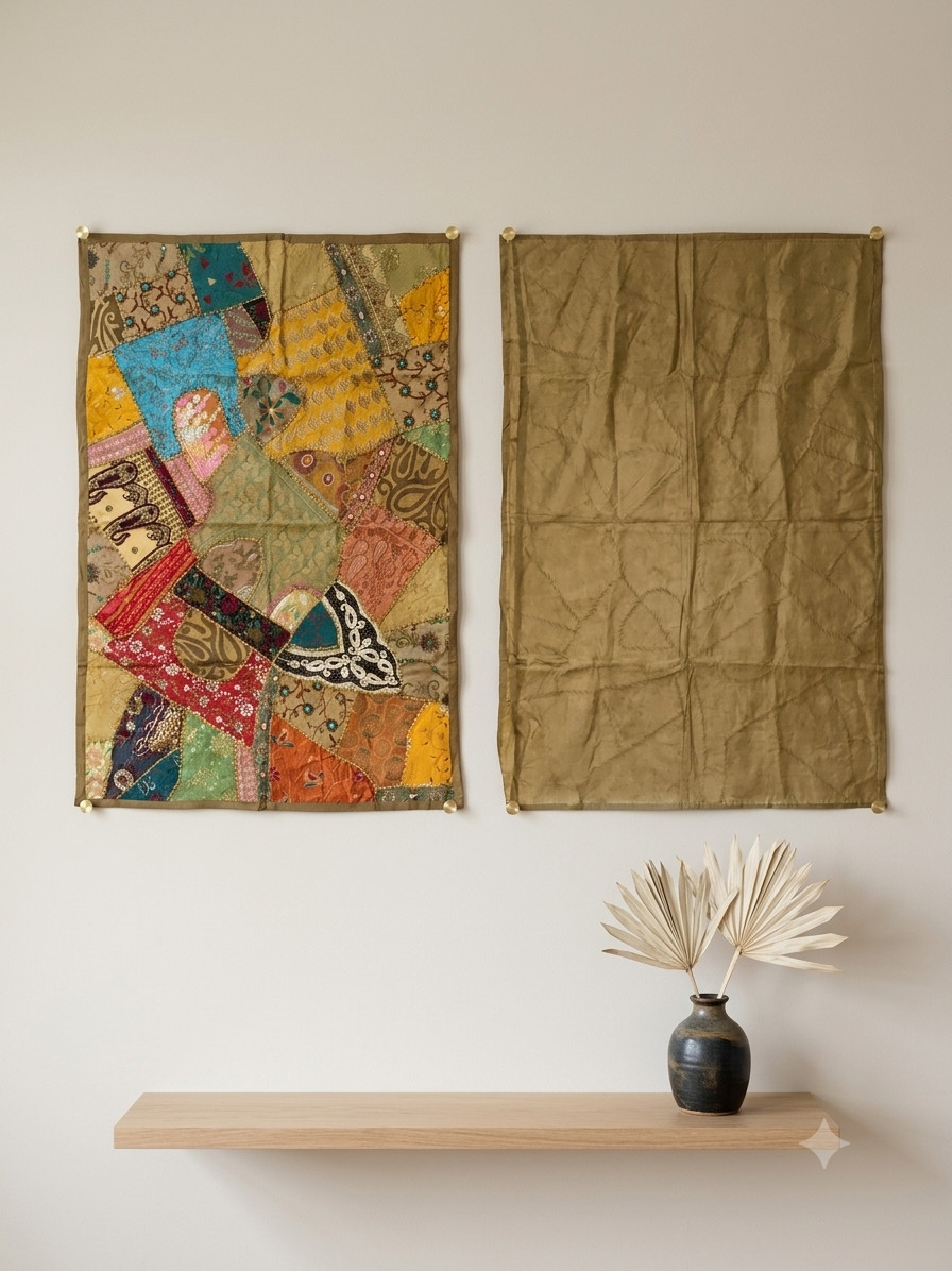 Vintage Indian Kantha Patchwork Wall Hanging Elephant Tapestry 60/40
