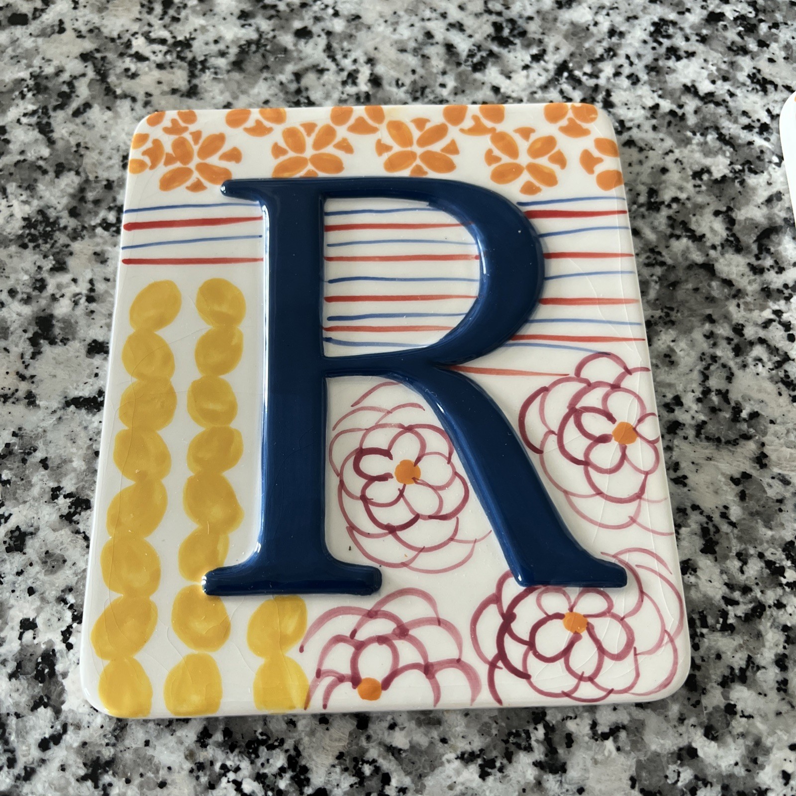 Anthropologie Ceramic Hand Painted Wall Décor Plaque 5 x6 You Choose « R, J”