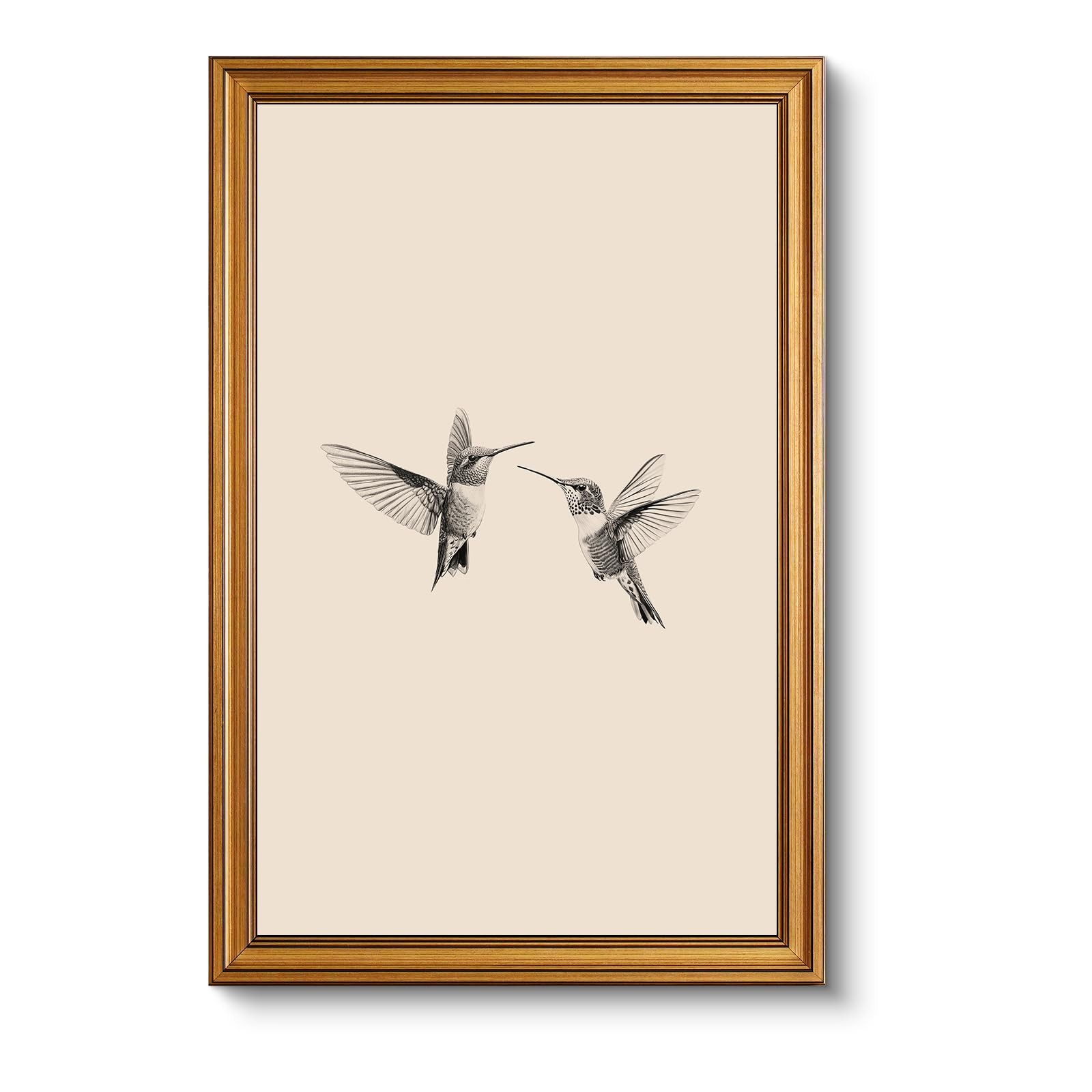 Gold Framed Canvas Prints Wall Art, Vintage Birds Decor, Hummingbirds Sketch …