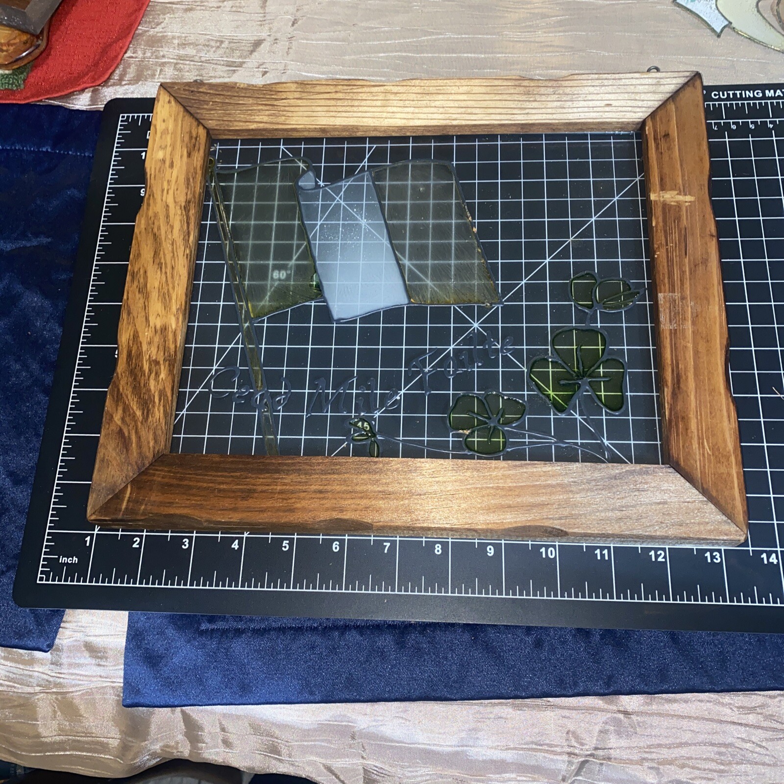 Cead Mile Failte Hurley Glass Mirror Wood Frame Hand Made In Ireland Rare!