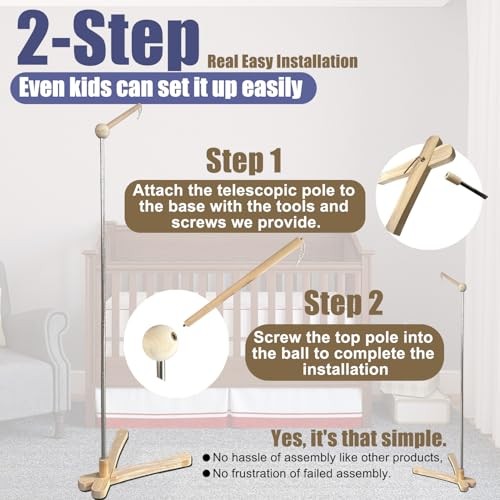 Wooden Crib Mobile Arm Stand Hanger for All Cribs Nursery Decor
