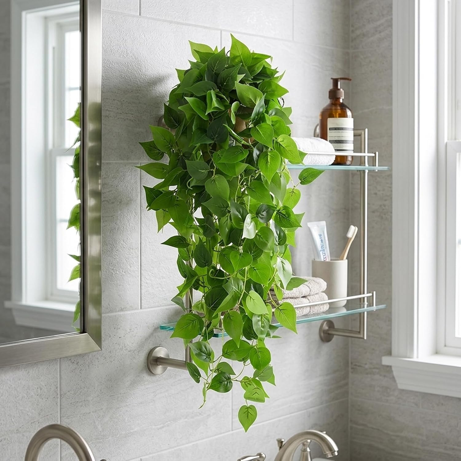 2pcs Fake Hanging Plants for Room Decor, 3.6ft Artificial Ivy Pothos Vine for…