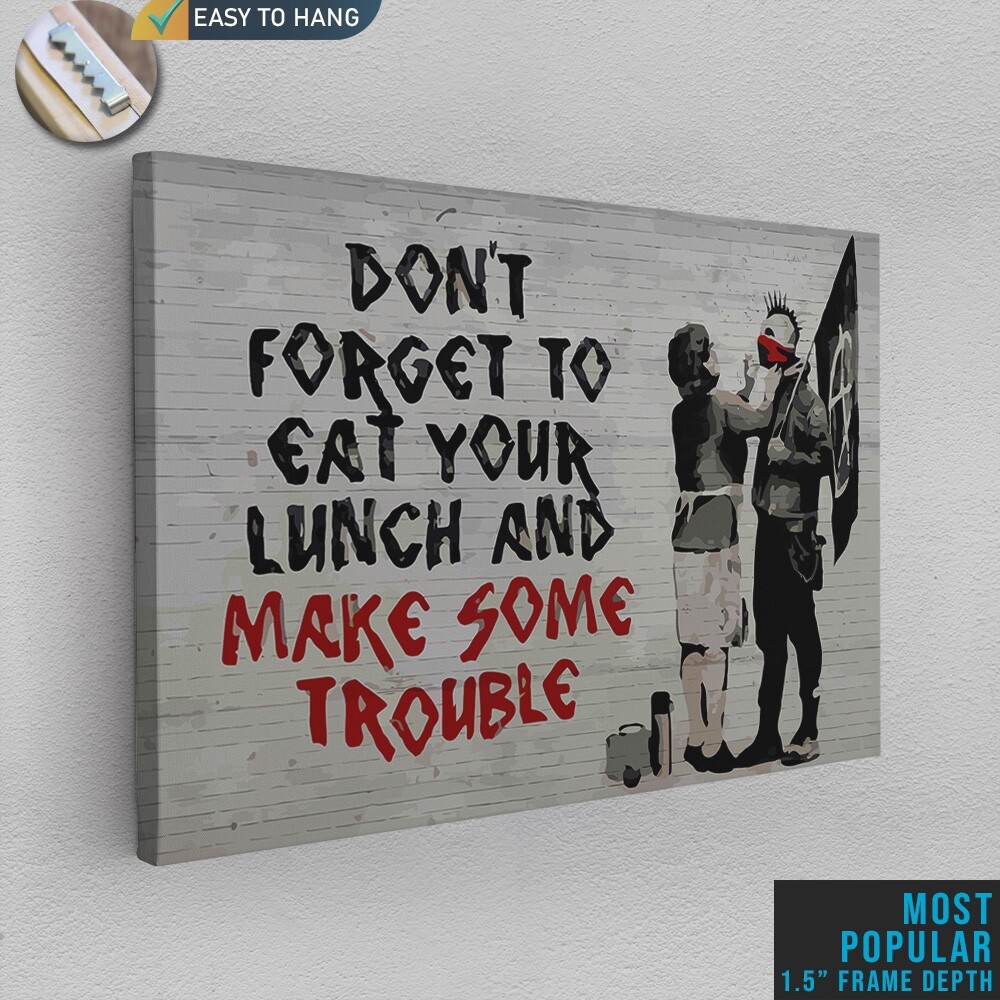 BANKSY Canvas Wall Art « Don&rsquo;t Forget To Eat Your Lunch » Framed Artwork Prints