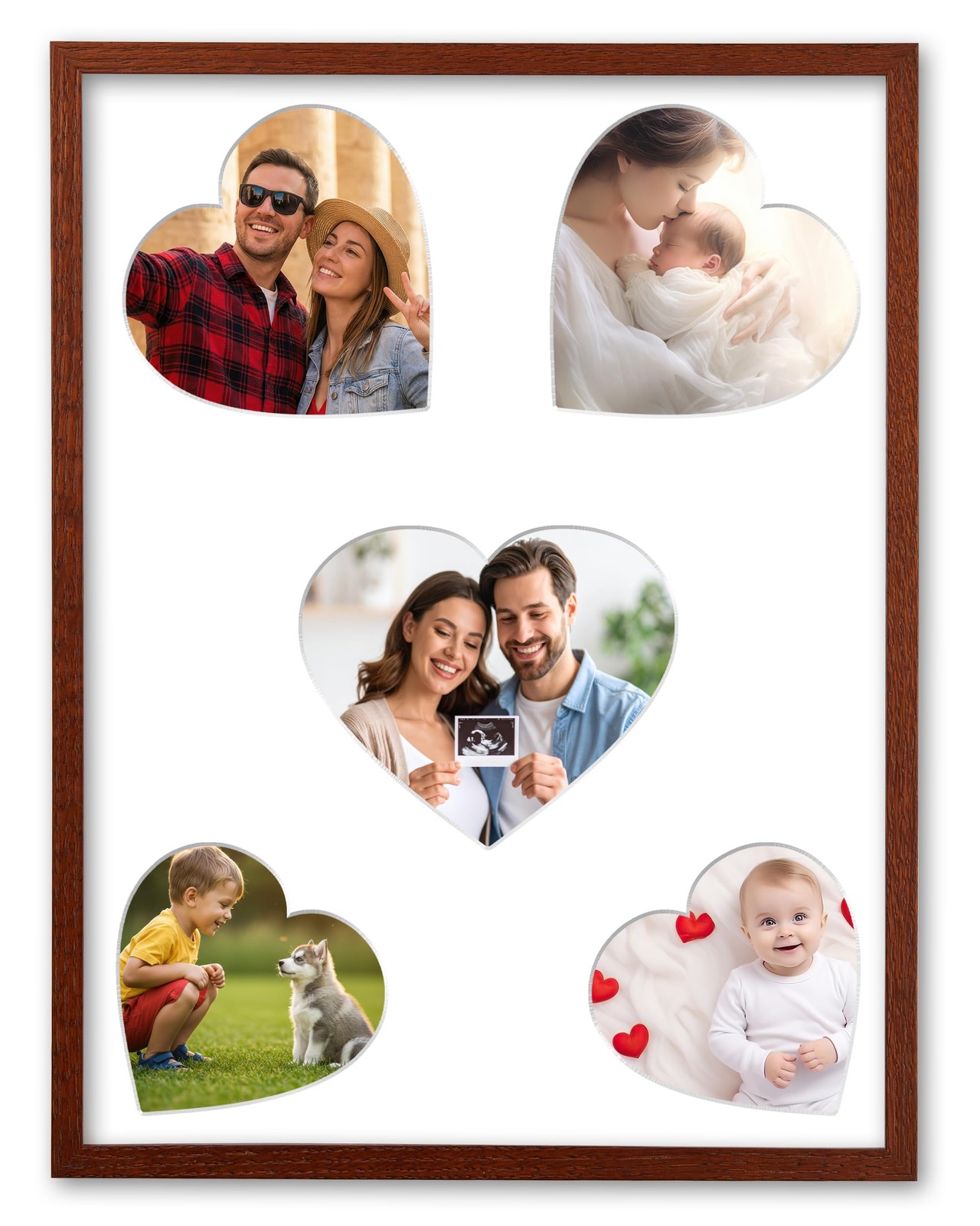 12x16in Natural Solid Oak Wood Picture Frame, Walnut Color Collage Wall Frame…