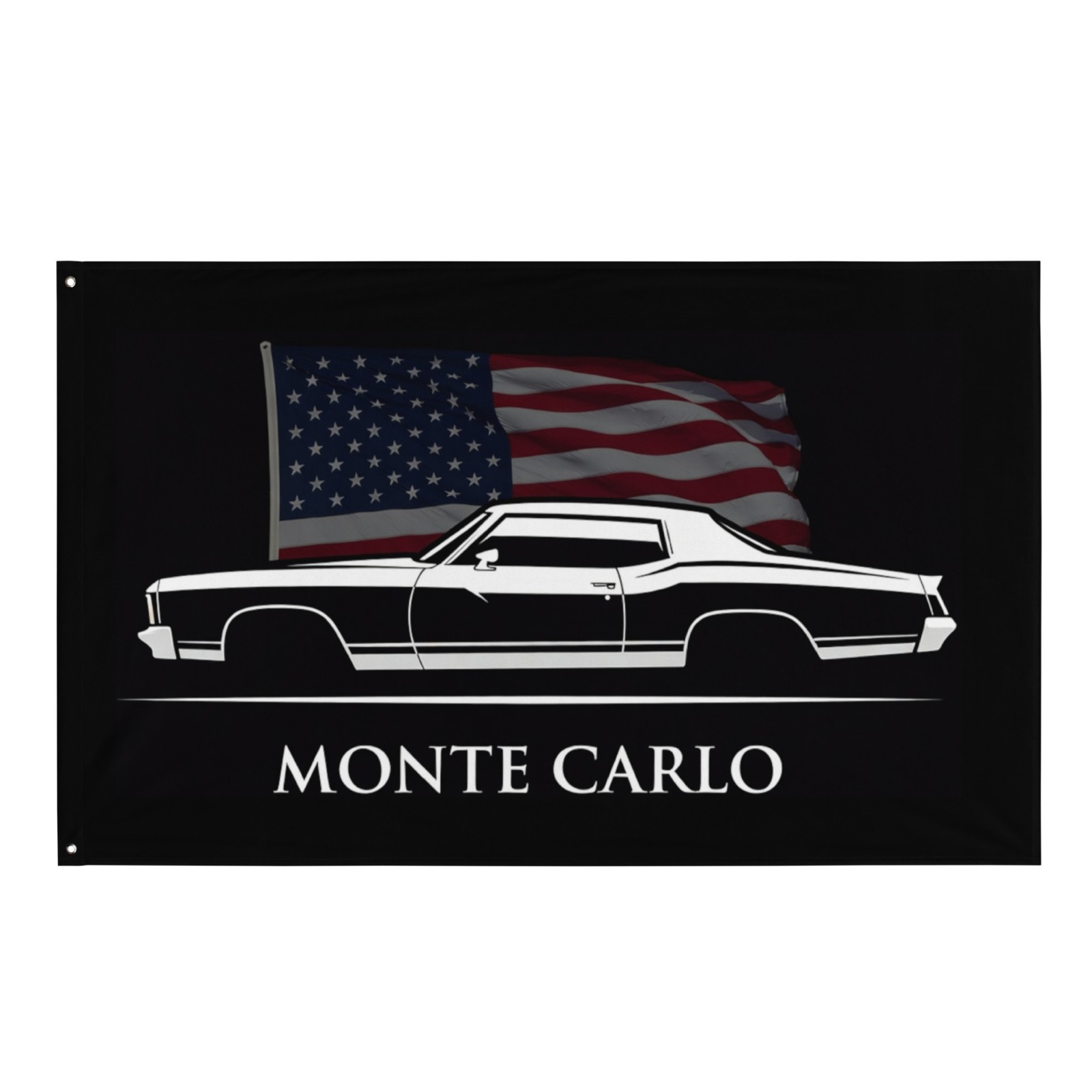 Monte Carlo Wall Banner Chevy American Flag Silhouette Garage Decor 34×56