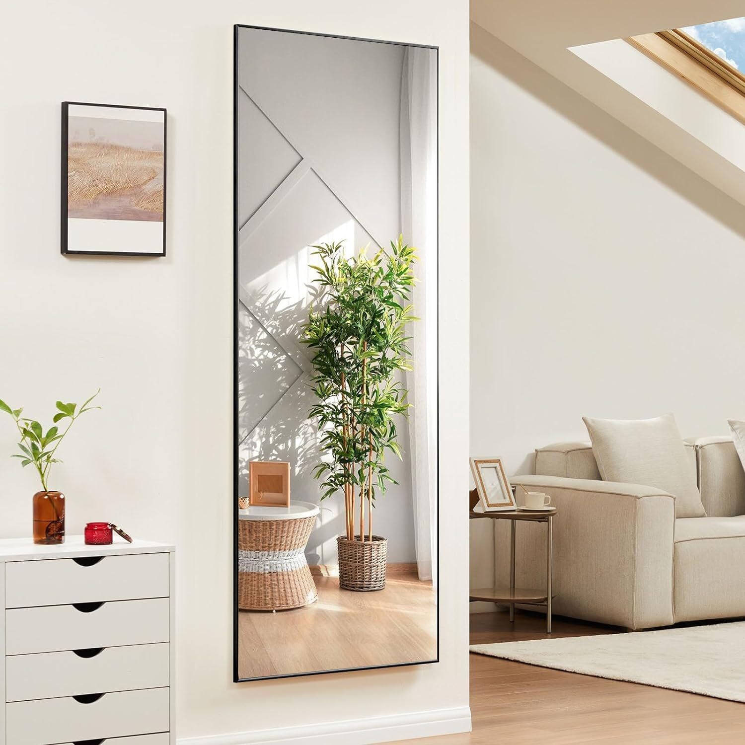 Full-length Mirror Floor Mirror Large Wall Bedroom Mirror Stand Alloy Thin Frame