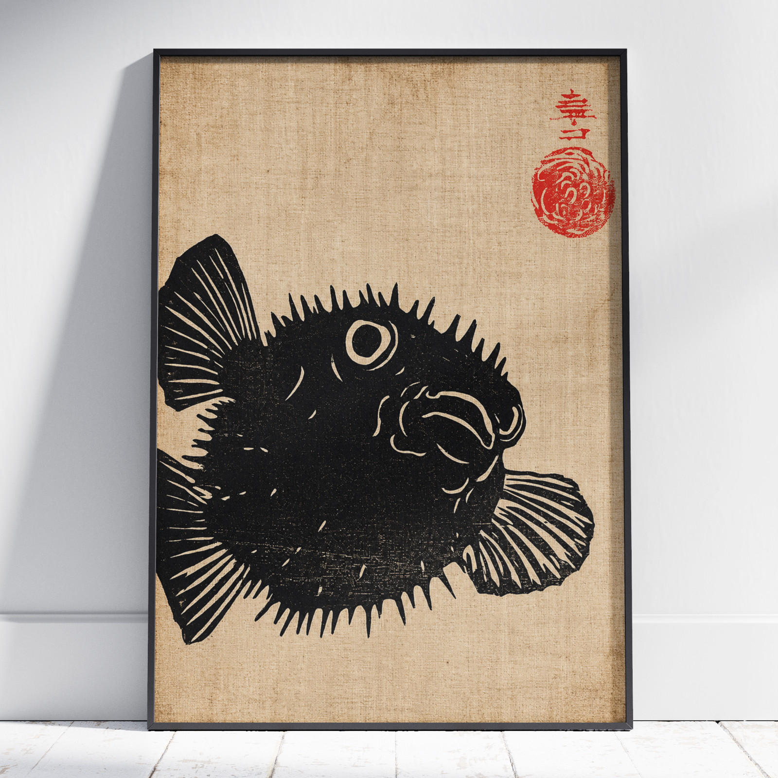 Japanese Pufferfish Art Poster – Traditional Ukiyo-e Woodblock Canvas Fish Decor