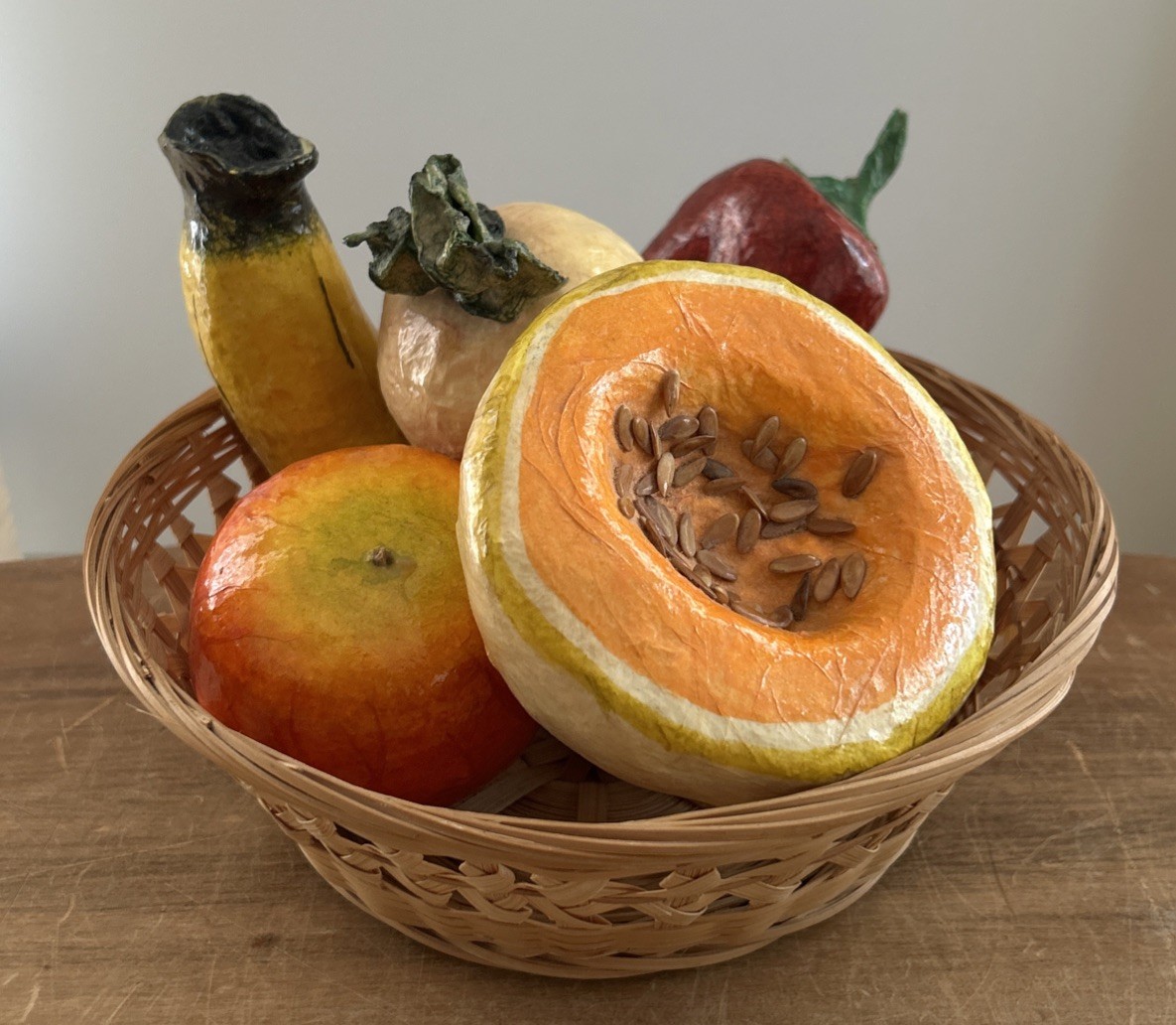 Vintage 6 Piece Papier Paper Mache Fruit & Vegetables- Folk Art Farmhouse Decor