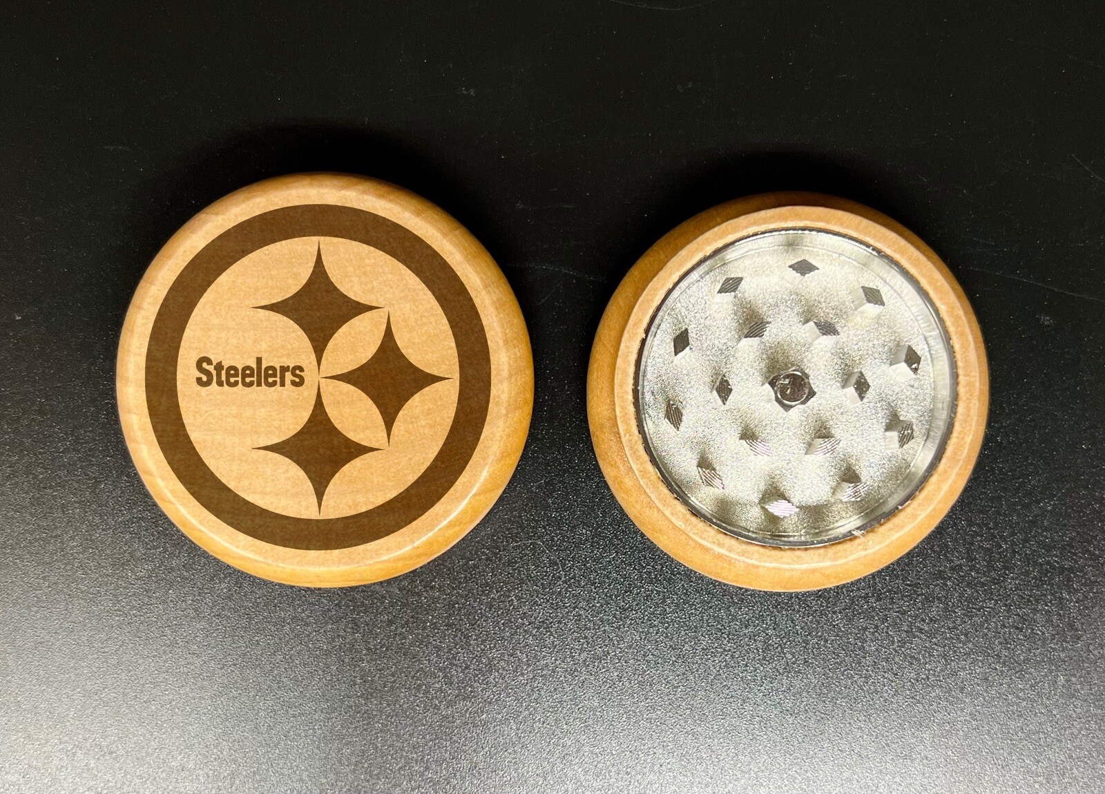 Pittsburgh steelers double side engraving wood kitchen herb grinder Custom gift