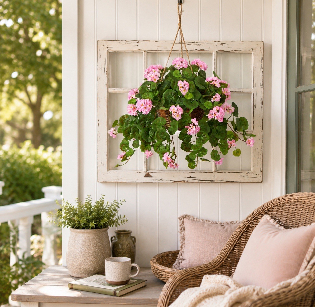 24&Prime; Flowering Geranium Artificial Plant Hanging Basket Home Decor. Retail $88