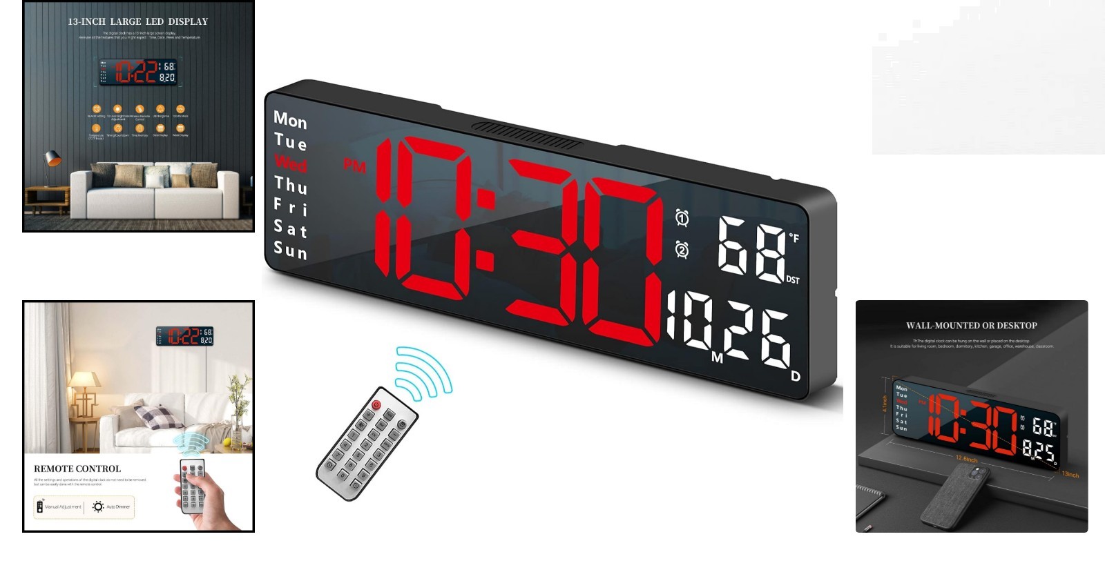 Elegant Wall Clock with Automatic Brightness & Memory Function – 13 Inches