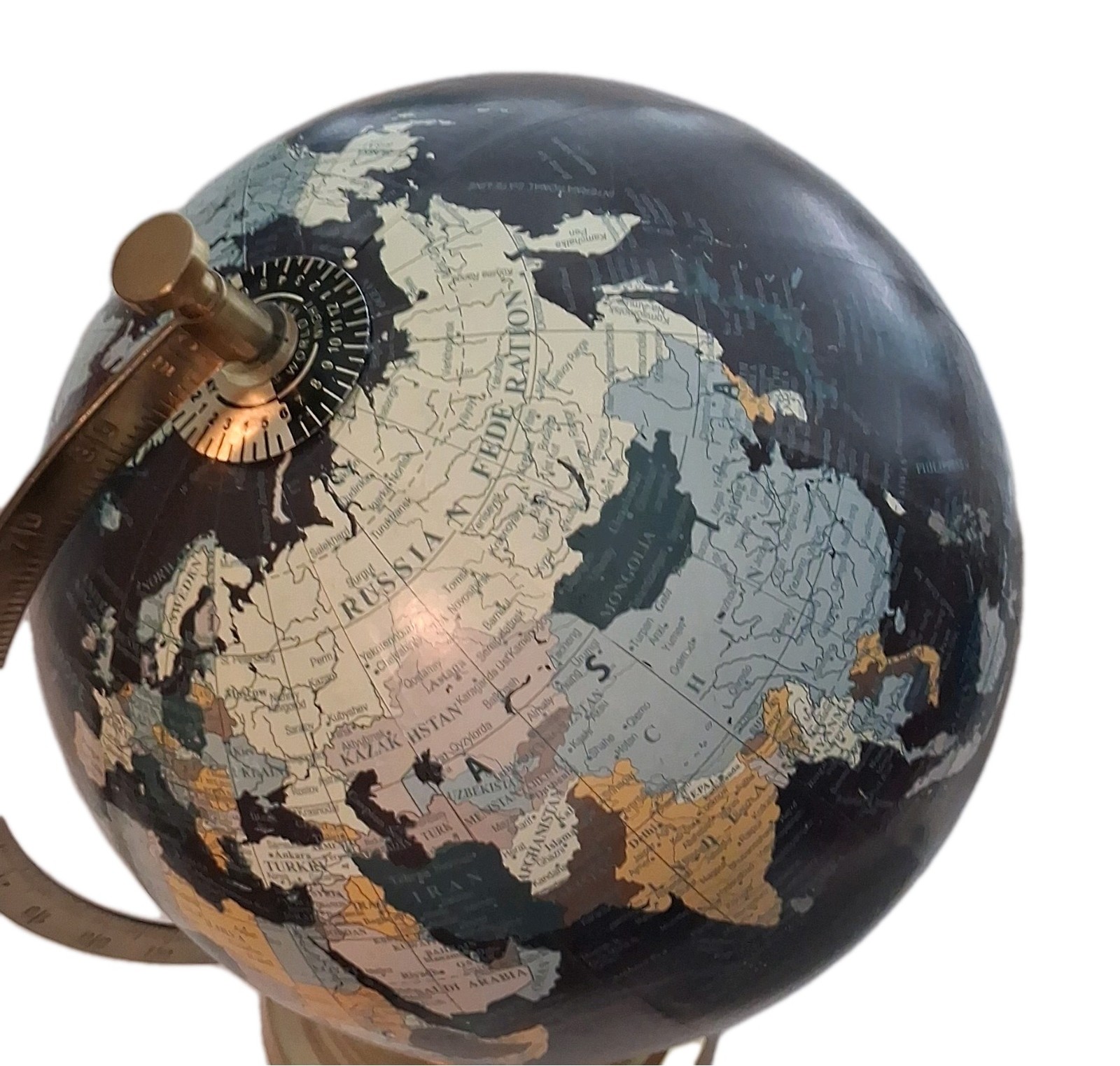 Rotating Tabletop Decorative World Globe w/ Black Gold Metal Base, Multicolor