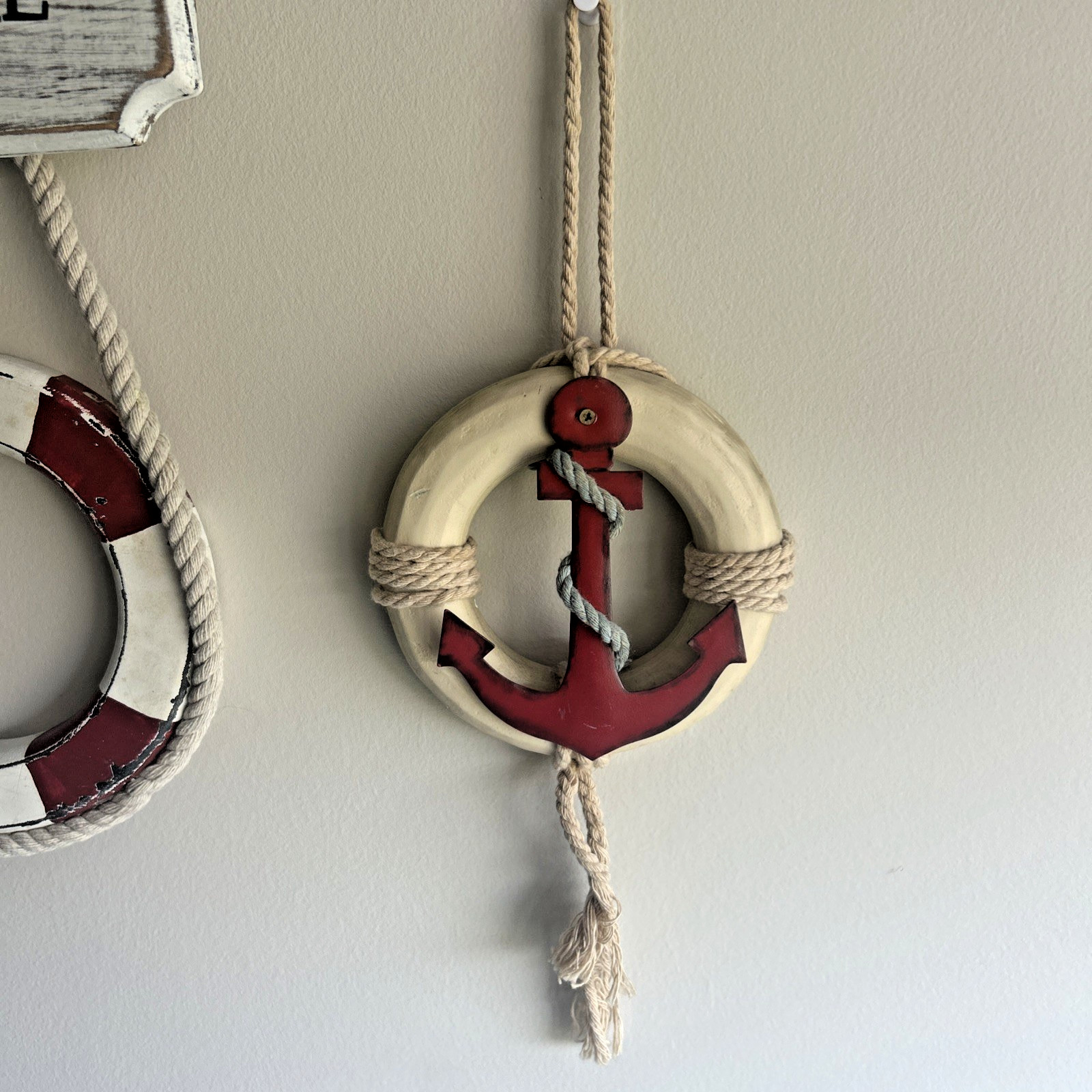Coastal Beach Nautical Decor Welcome Aboard Life Ring & Anchor Life Ring