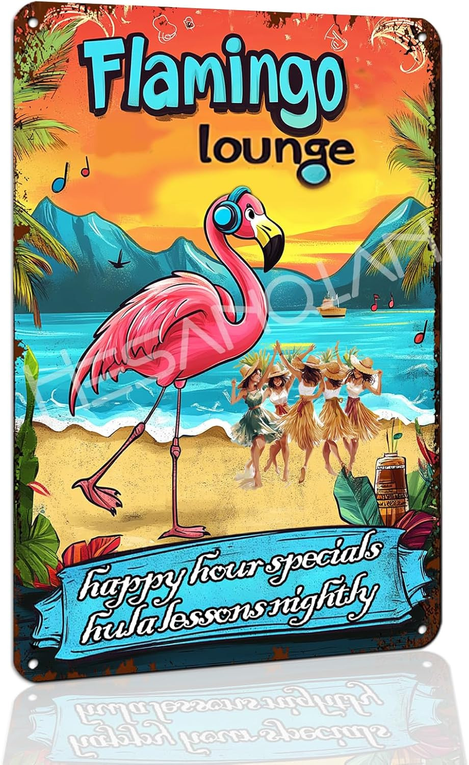 Flamingo Lounge Tropical Bar Sign – Hawaiian Beach Party Decor,Funny Pub Sign fo
