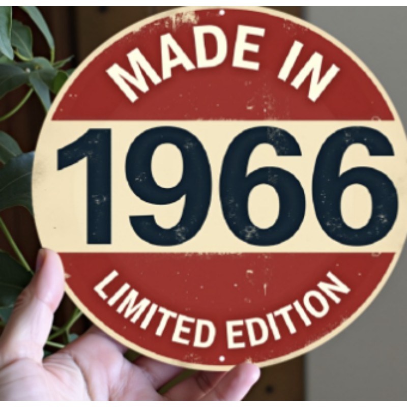 Made In 1966 Metal Sign Round Vintage Birthday Gift Wall Hanging Art Decoration