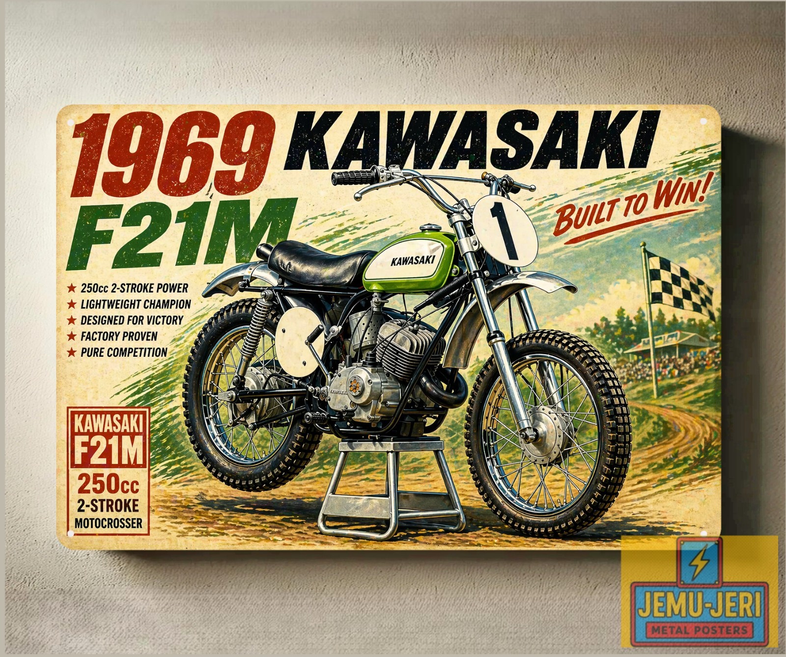 1969 Kawasaki F21M Motorcycle Metal Poster 30x20cm Sign