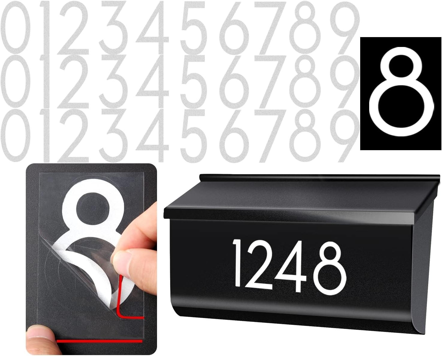 3 Inch White Vinyl Reflective Mailbox Numbers Easy Installation for Any Surface