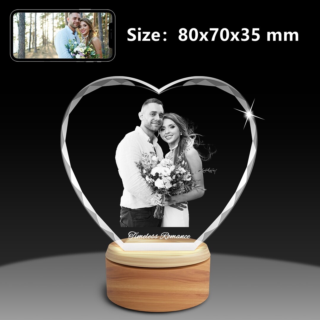 Birthday Wedding Anniversary Presents, Personalised 3D Crystal Heart Photo Gifts
