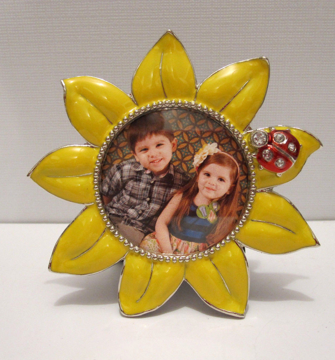 Sunflower Frame, 2&Prime;x2&Prime; Round Picture Frame With Red Jeweled Ladybug Cute