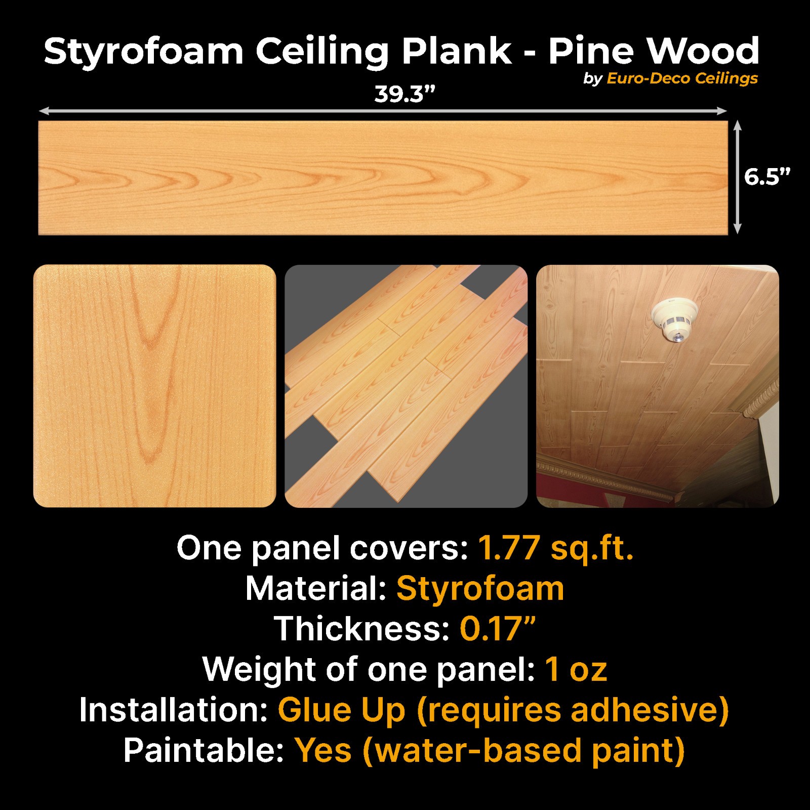 Faux Wood look Foam Planks Wall Ceiling Panels Glue Up DIY 39.3×6.5 12 Pack