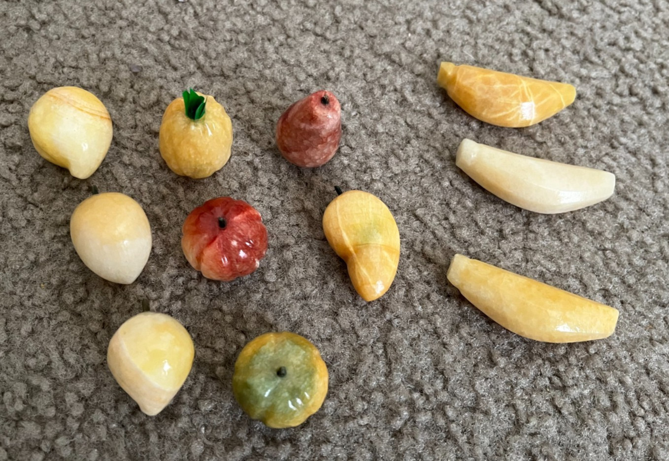 💎 ITALIAN CARVED STONE FRUIT SET • 11 PCS • MIXED COLORS • ALABASTER & MARBLE