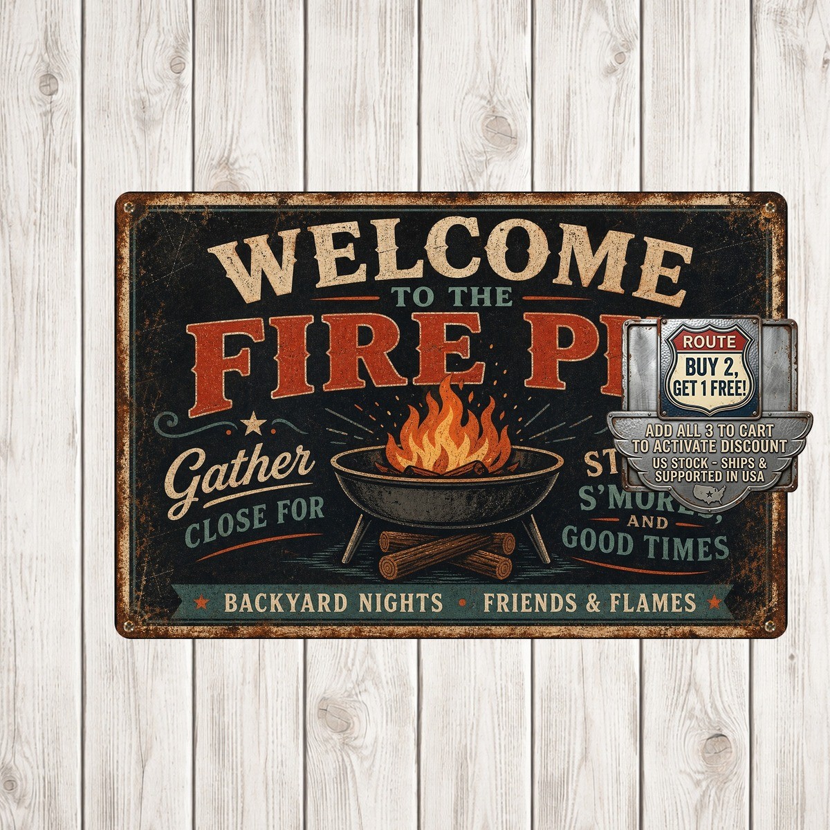 Crossed Axes Campfire Fire Pit Welcome Yard Barbecue Lawn Metal Plaque Sign