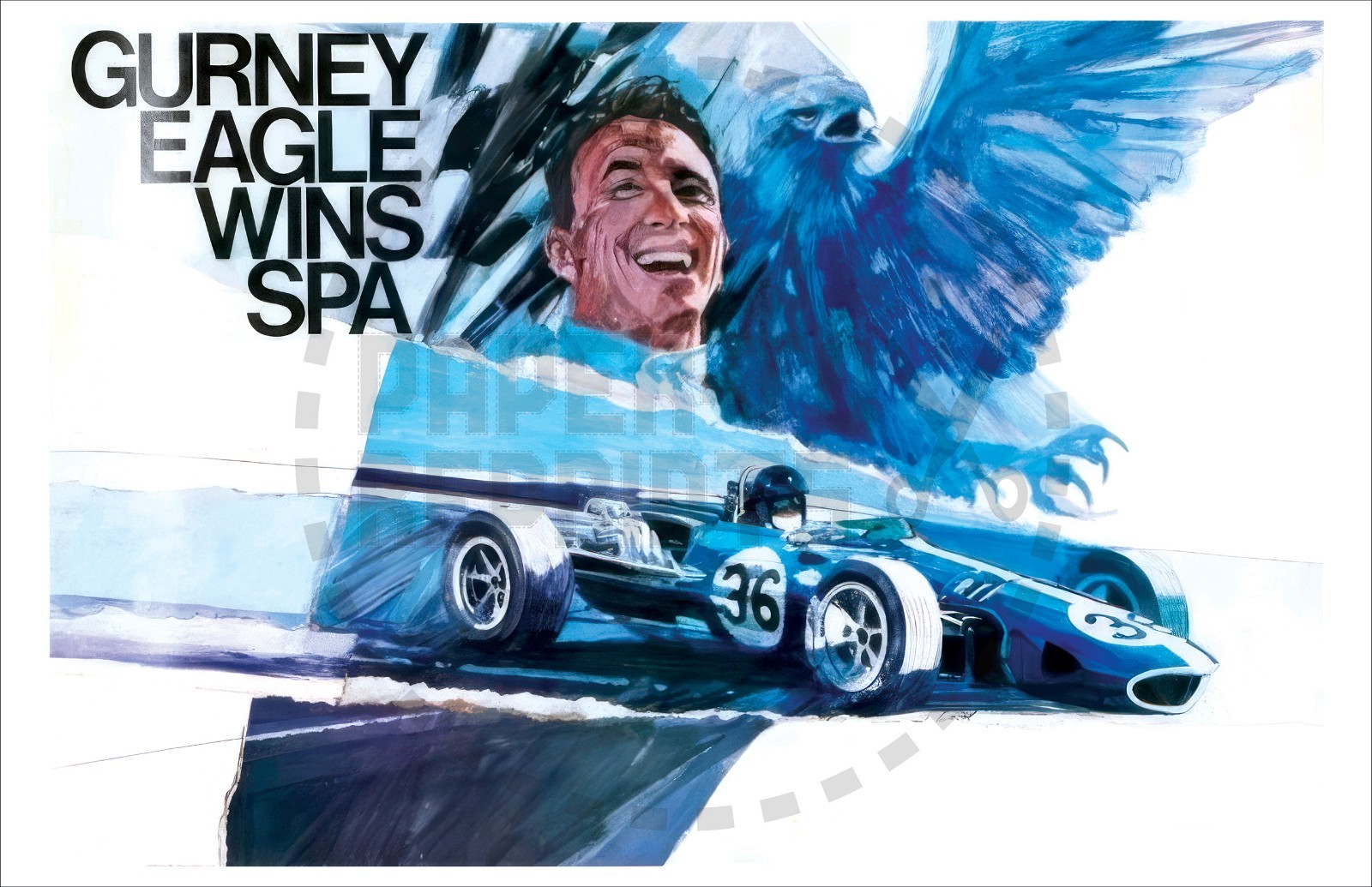 DAN GURNEY – EAGLE WINS SPA – RACING POSTER – AUTOMOTIVE – VINTAGE REPLICA