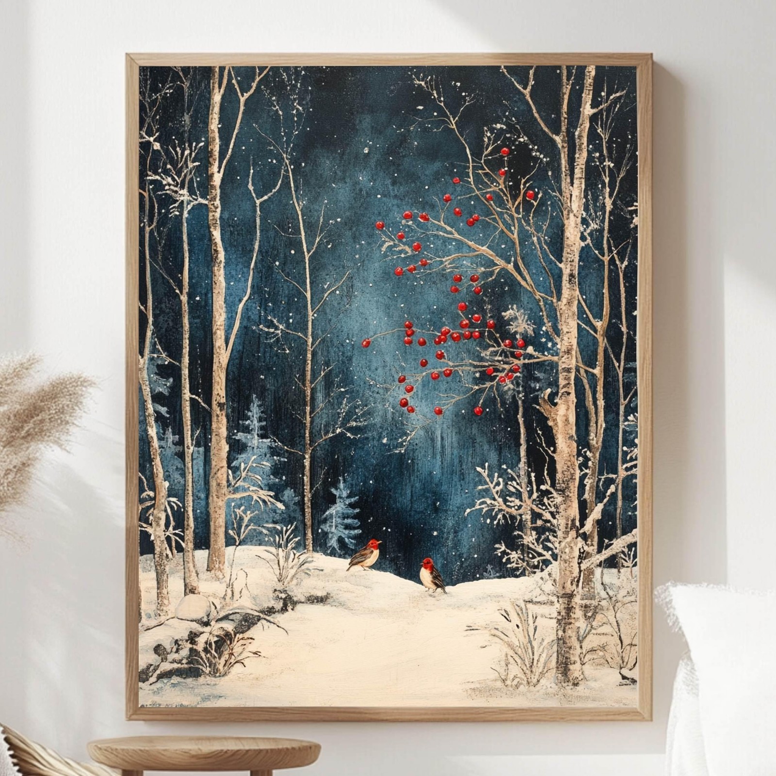 Winter Forest Birds Canvas Art | Peaceful Snowy Christmas Woodland Decor