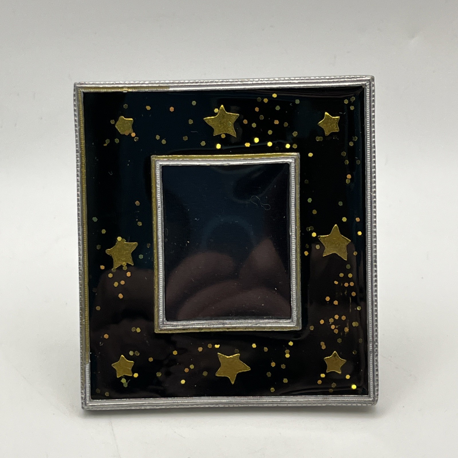 Mini Picture Frame 3×3.25 Gold Stars Black Epoxy holds 1.5×1.75 Photo