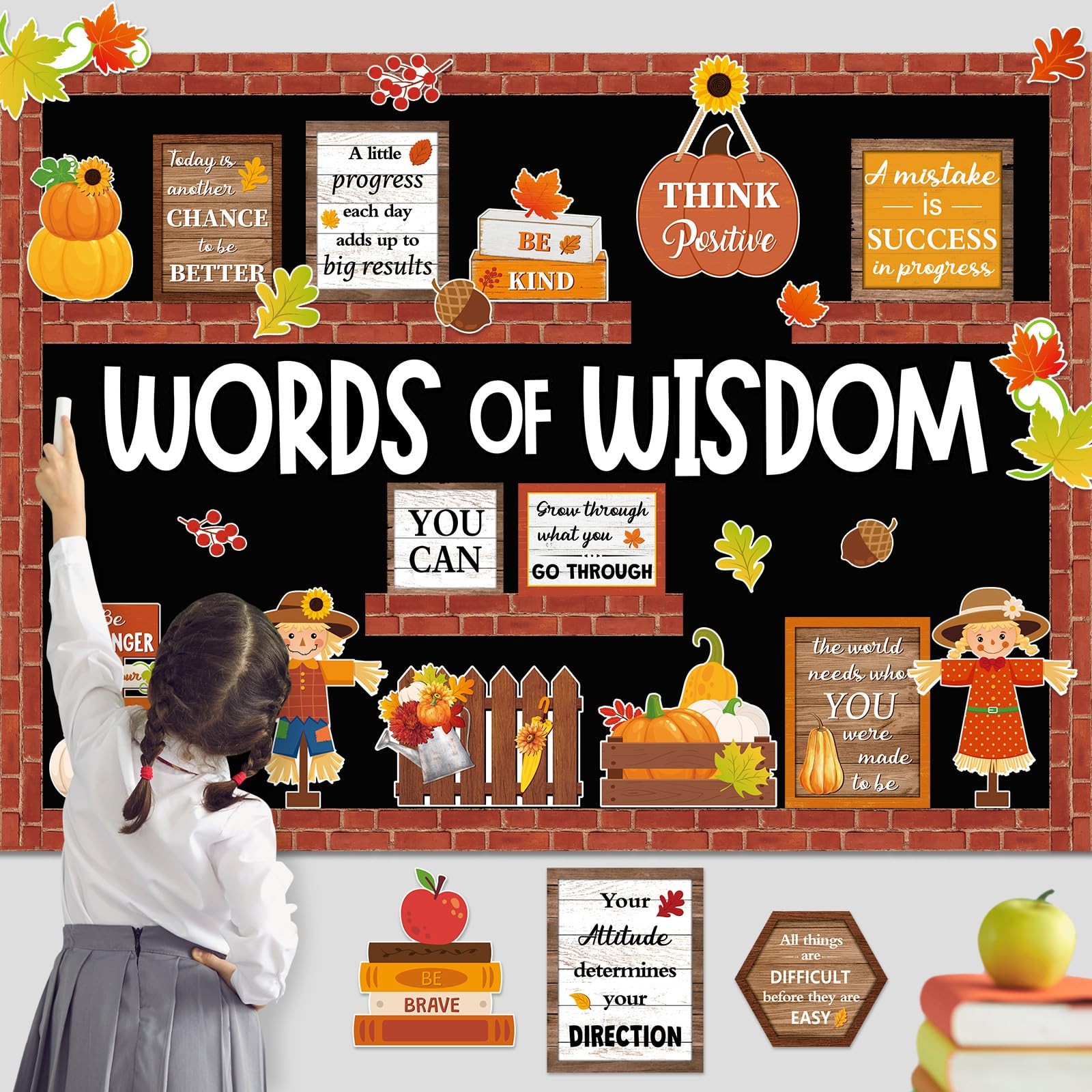 57 PCS Fall Bulletin Board Set Inspirational Flower Positive Cutout