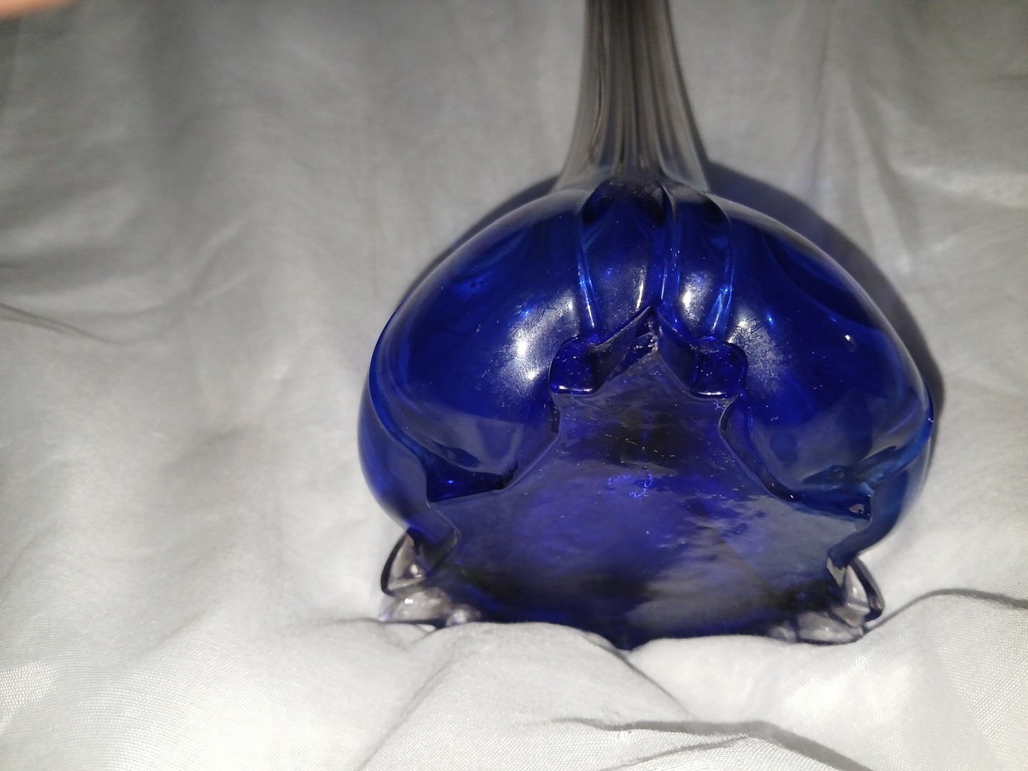 Vintage Cobalt Blue To Clear Trumpet Glass 16&prime; Swirl Vase