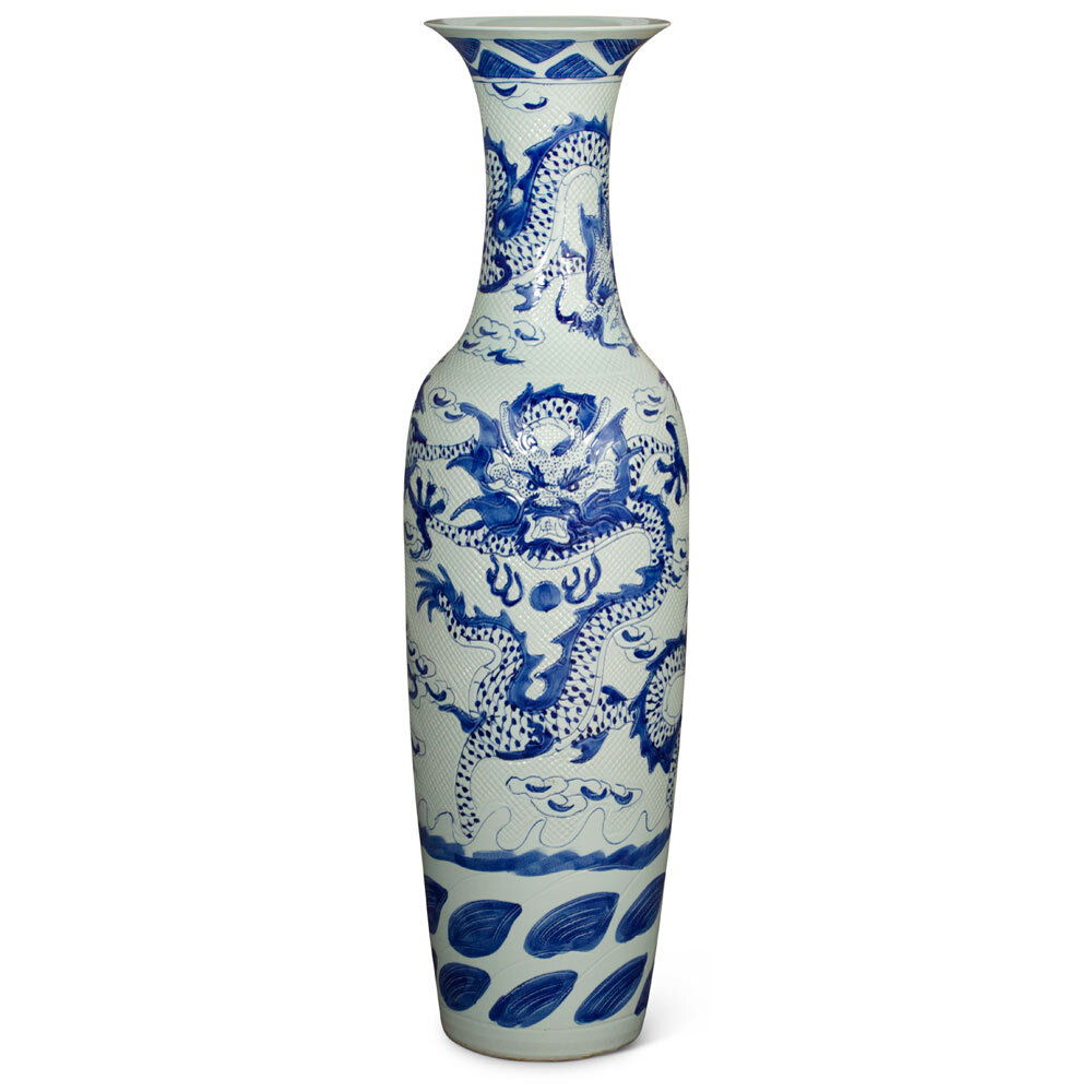 US Seller – 63 Inch Blue White Porcelain Imperial Dragon Chinese Jingdezhen Vase