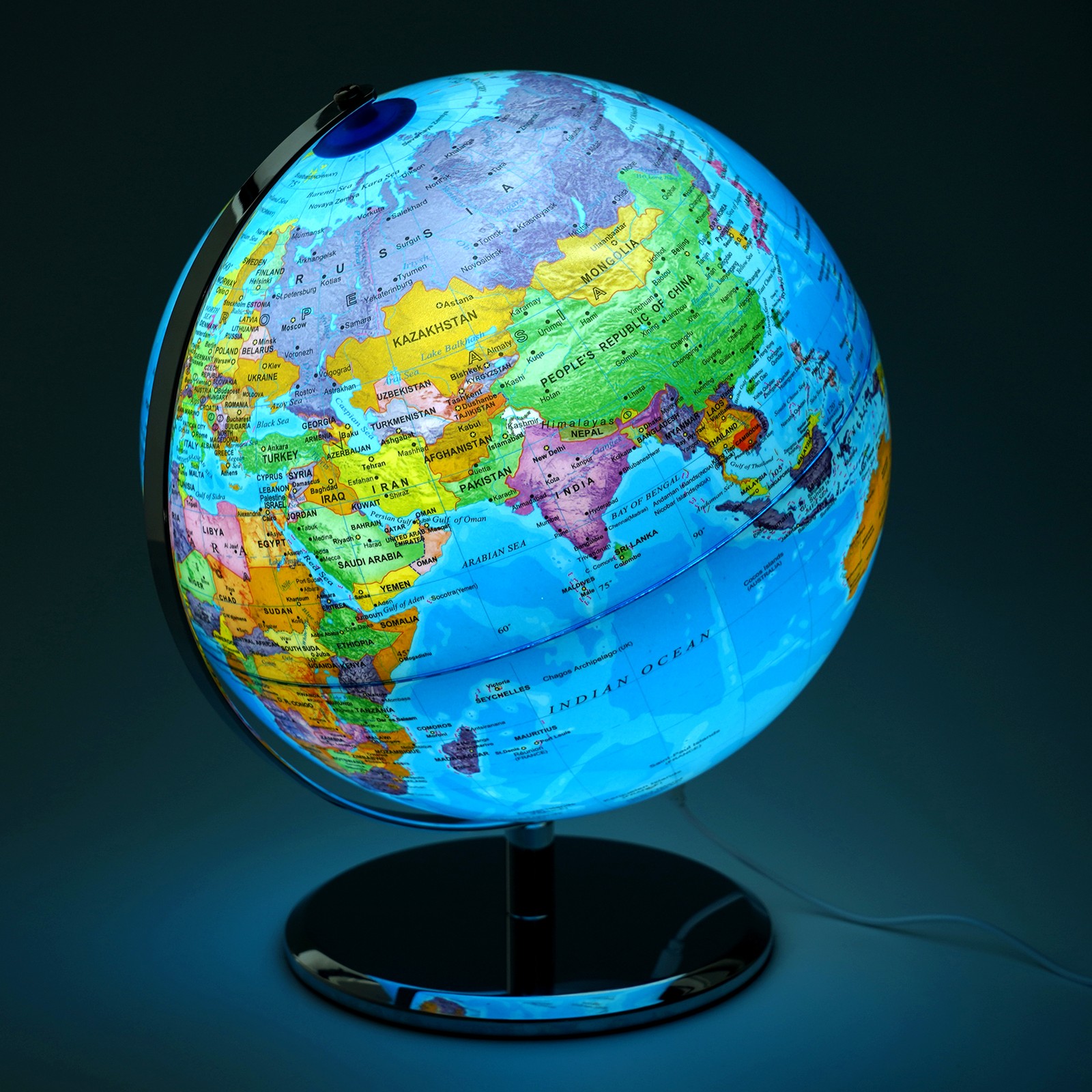 3D World Globe Earth Ocean Rotating World Map Geography w/ Stand Desktop Large